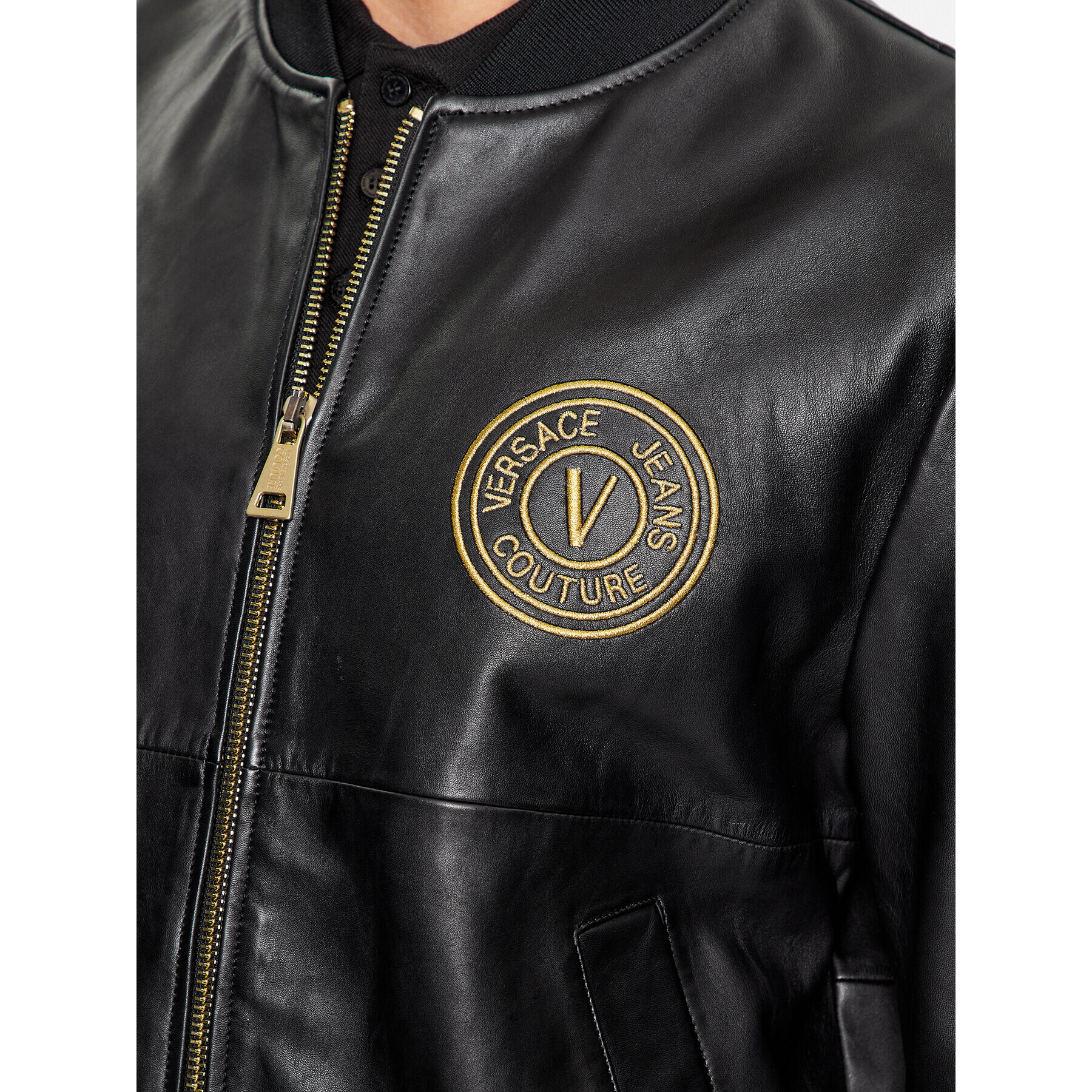 Versace Jeans Couture Кожено яке 75GAVP07 Черен Regular Fit - Pepit.bg