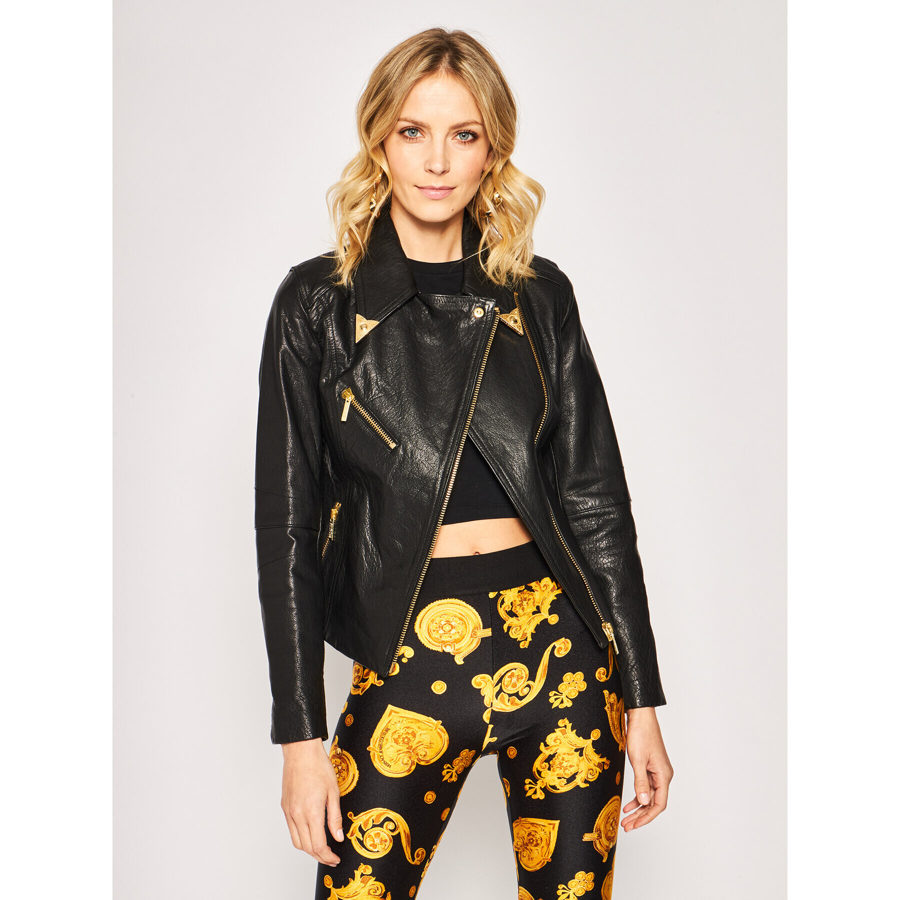 Versace Jeans Couture Кожено яке ECHVA90P Черен Slim Fit - Pepit.bg