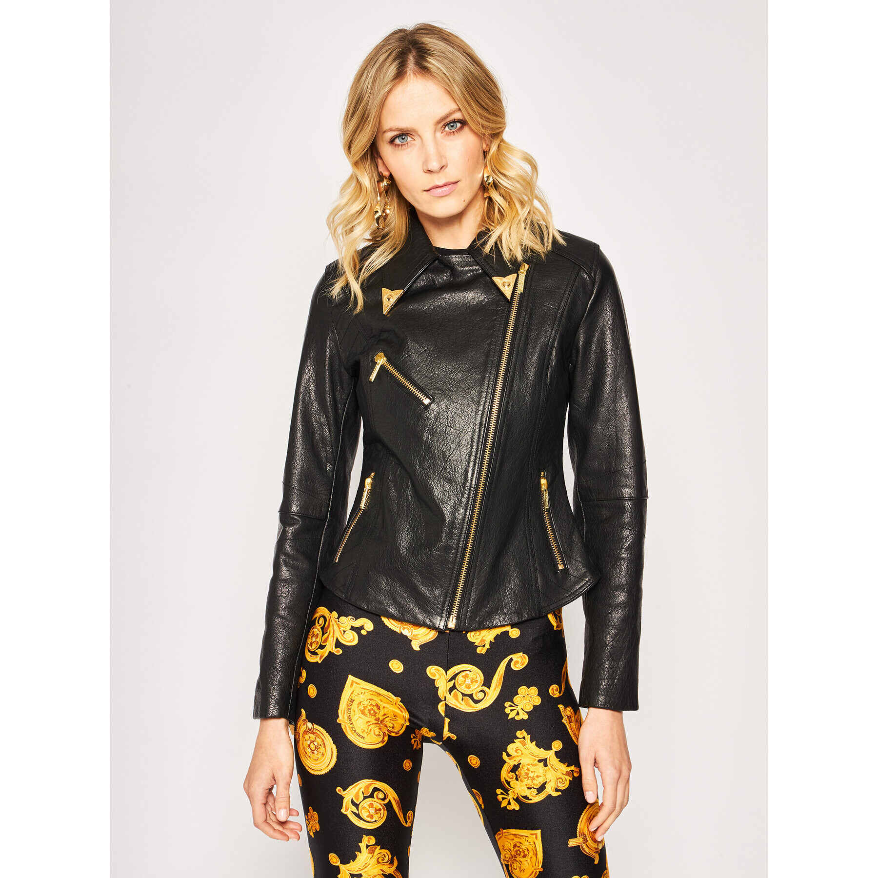 Versace Jeans Couture Кожено яке ECHVA90P Черен Slim Fit - Pepit.bg