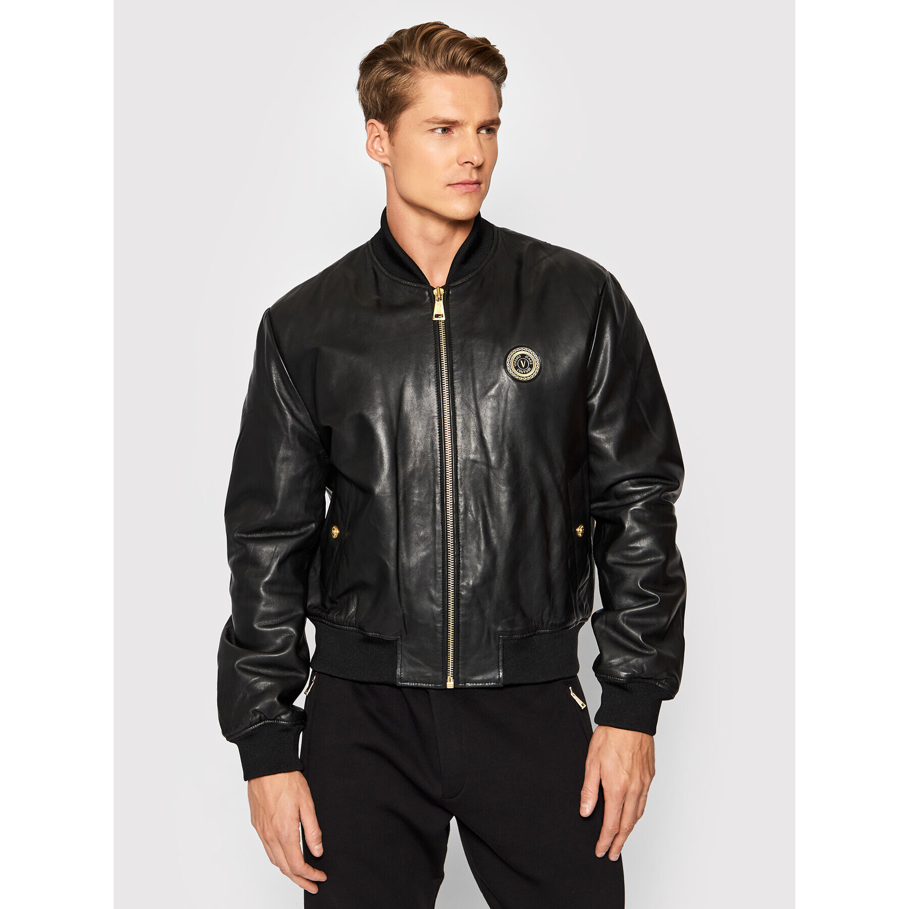 Versace Jeans Couture Кожено яке 71GAVP06 Черен Regular Fit - Pepit.bg