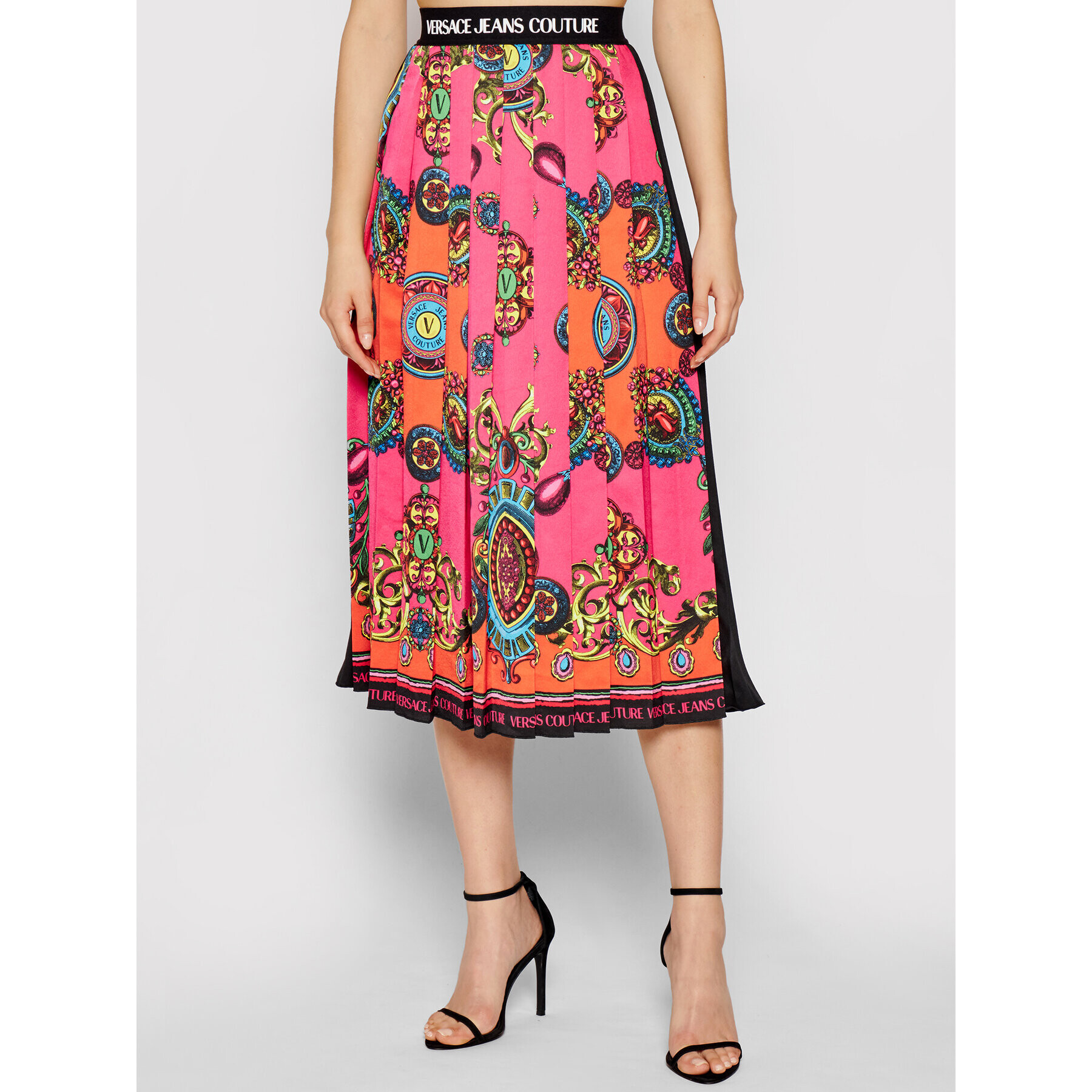 Versace Jeans Couture Плисирана пола Placed 71HAE8P5 Черен Regular Fit - Pepit.bg