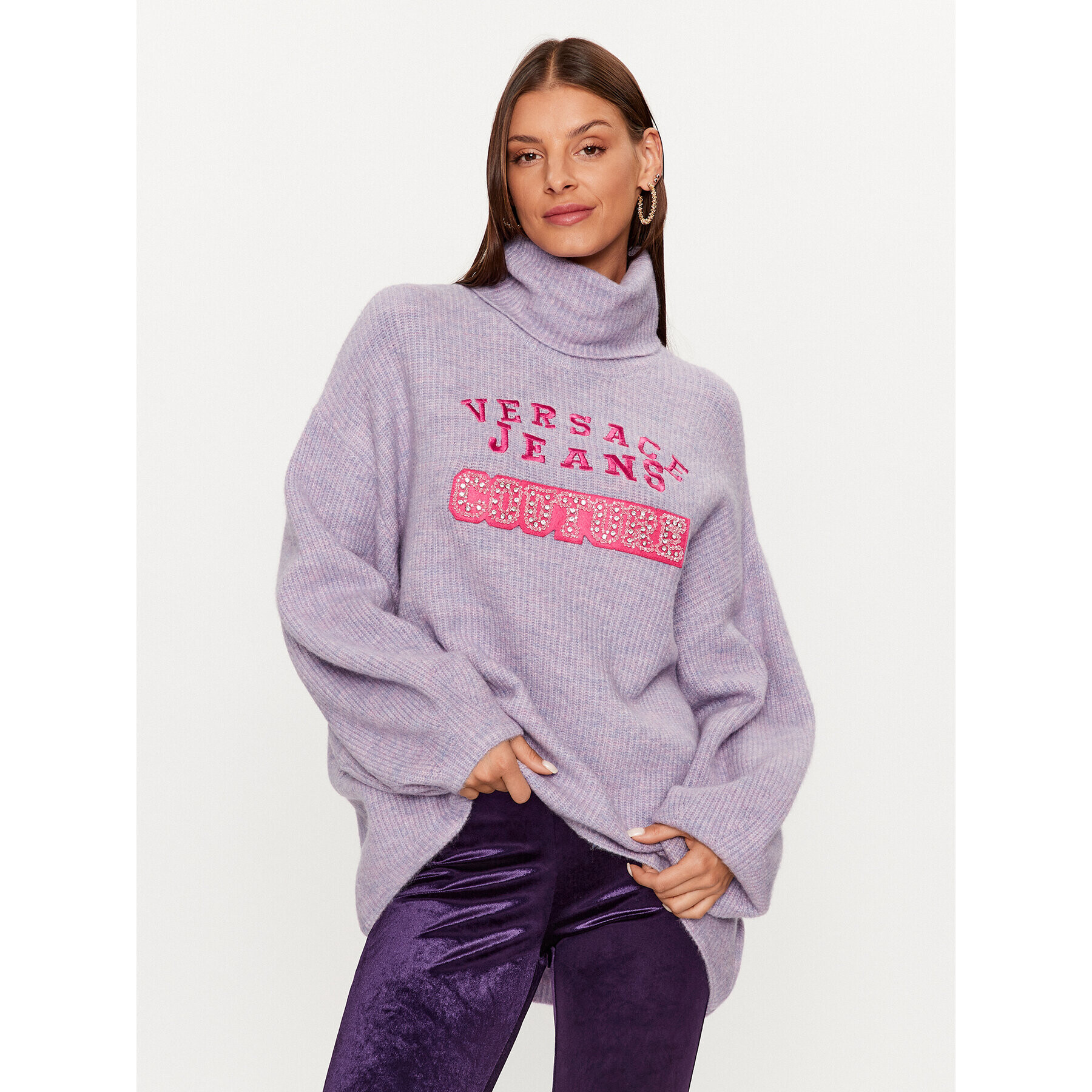 Versace Jeans Couture Поло 75HAFM08 Виолетов Oversize - Pepit.bg