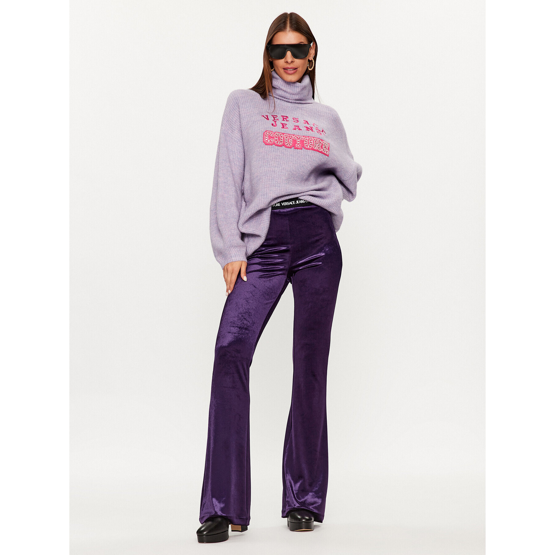 Versace Jeans Couture Поло 75HAFM08 Виолетов Oversize - Pepit.bg