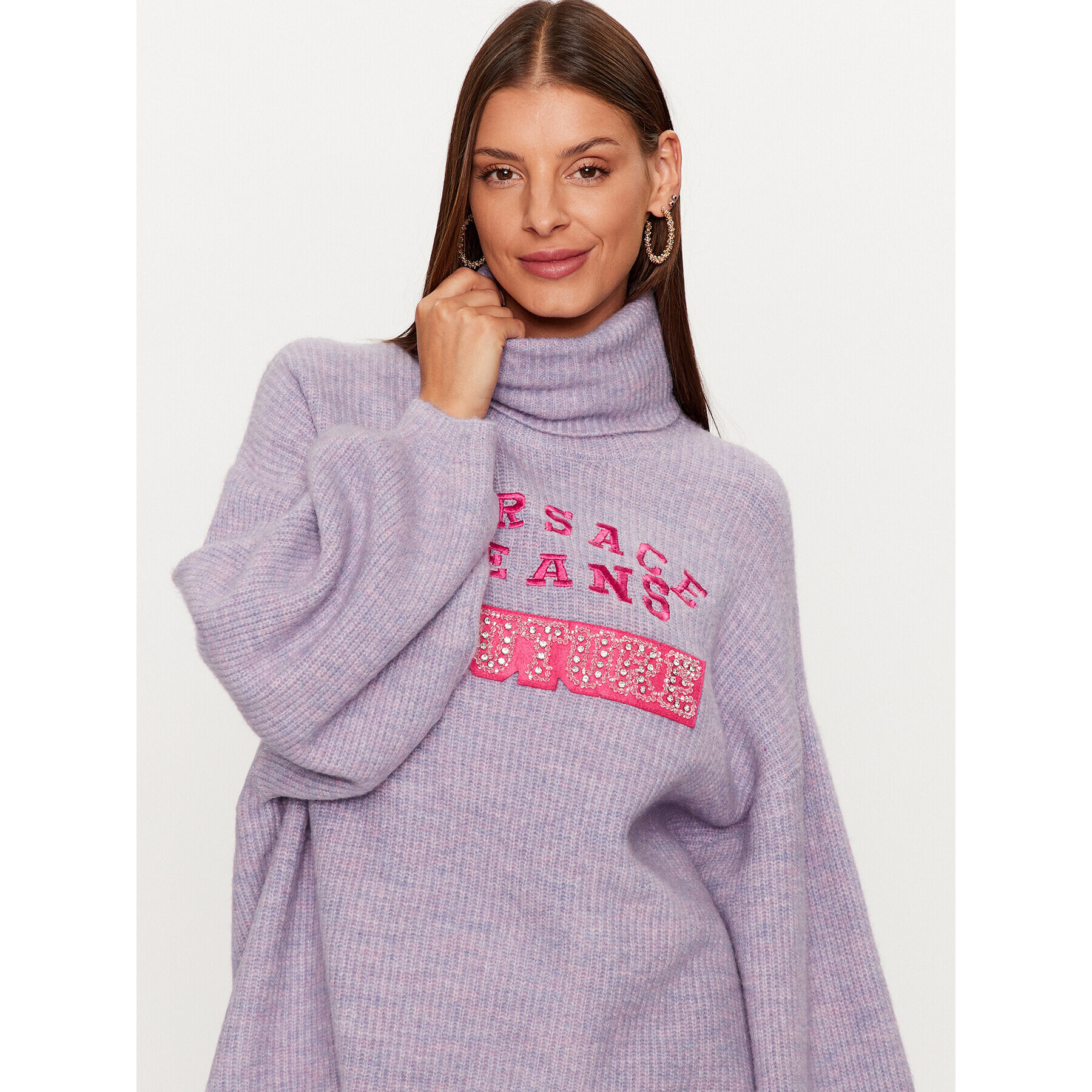 Versace Jeans Couture Поло 75HAFM08 Виолетов Oversize - Pepit.bg