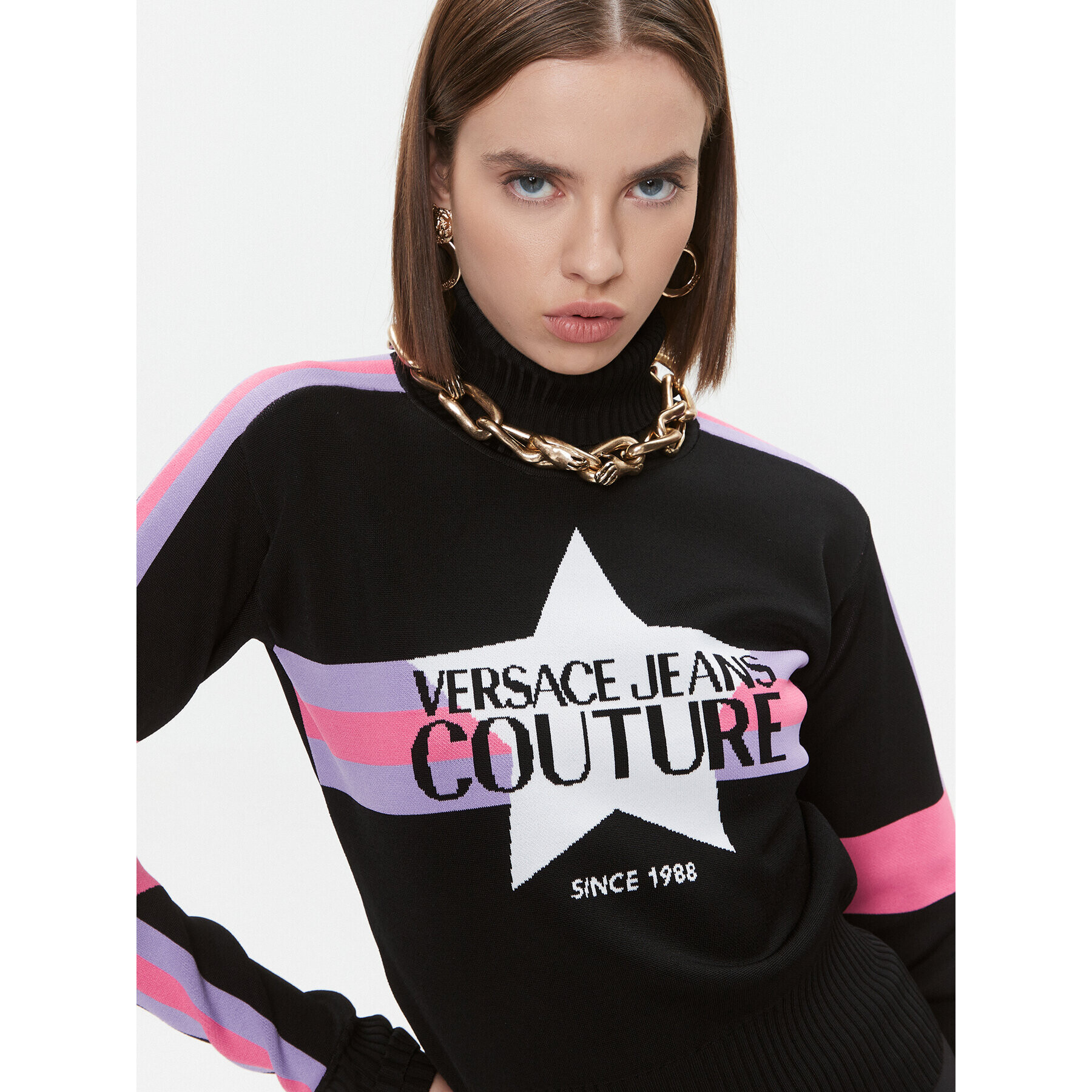 Versace Jeans Couture Поло 75HAFM52 Черен Regular Fit - Pepit.bg