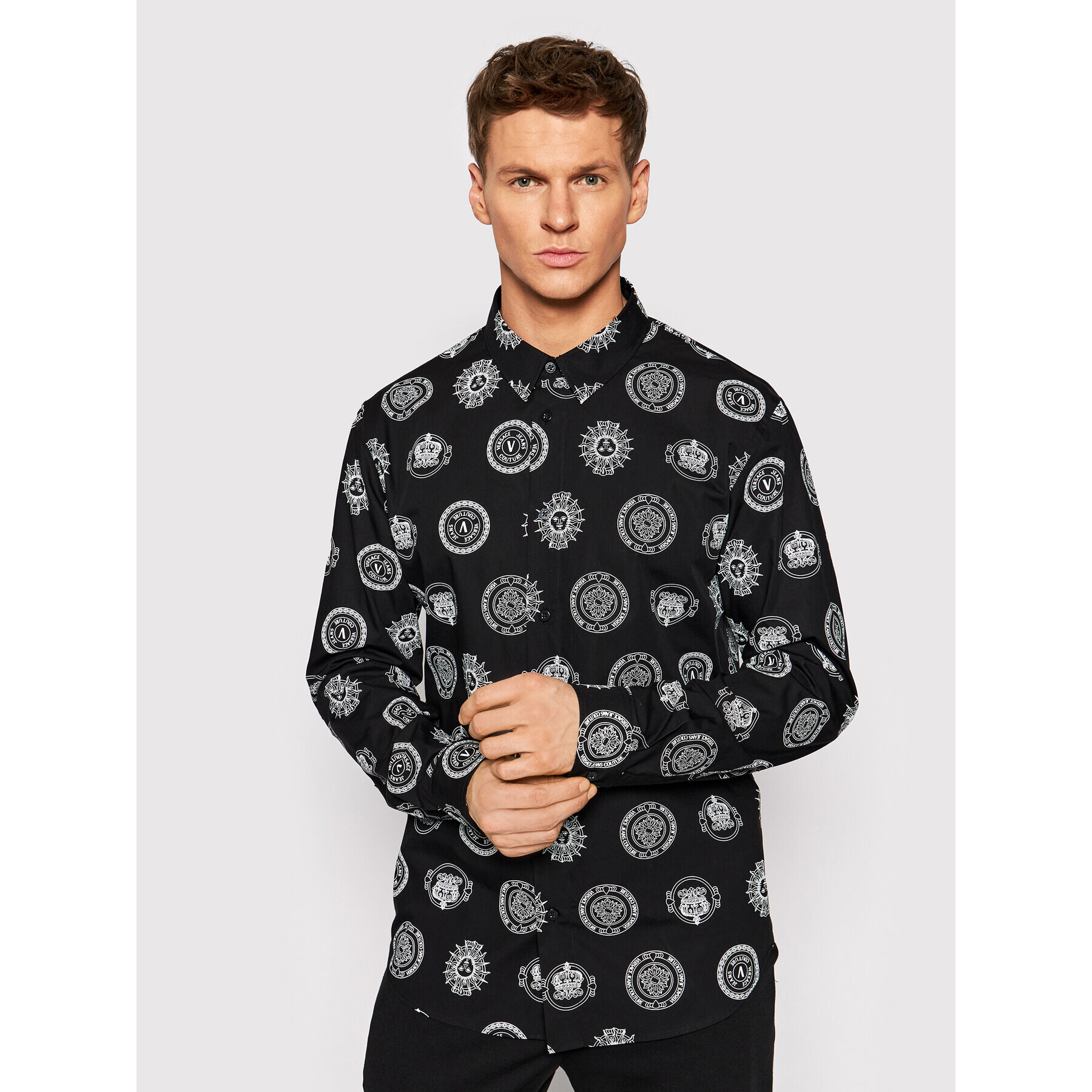 Versace Jeans Couture Риза Print Coin Outline 72GAL2S4 Черен Slim Fit - Pepit.bg