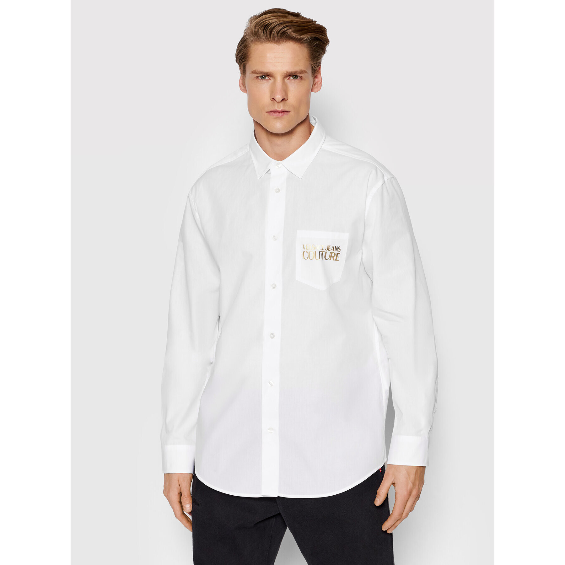 Versace Jeans Couture Риза Print Logo Gold 72GAL2R5 Бял Regular Fit - Pepit.bg