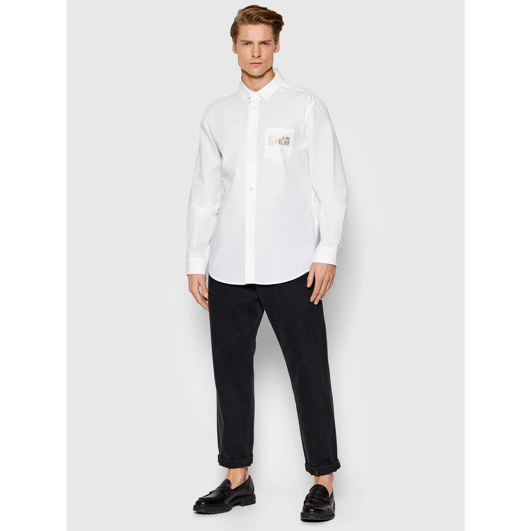 Versace Jeans Couture Риза Print Logo Gold 72GAL2R5 Бял Regular Fit - Pepit.bg
