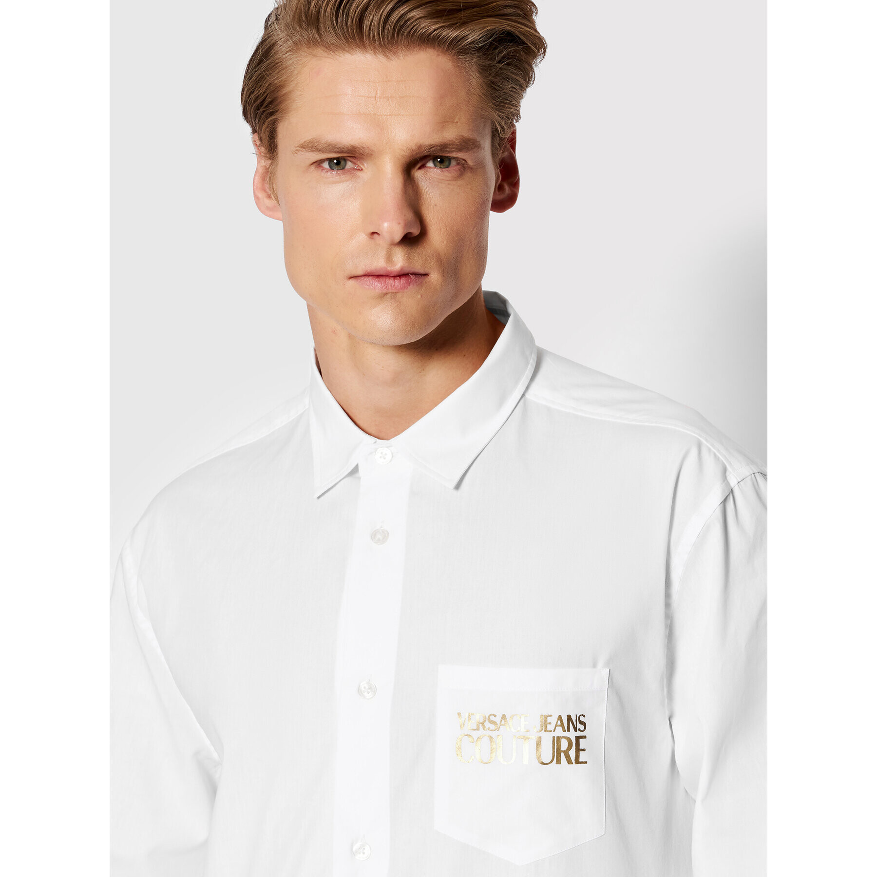 Versace Jeans Couture Риза Print Logo Gold 72GAL2R5 Бял Regular Fit - Pepit.bg