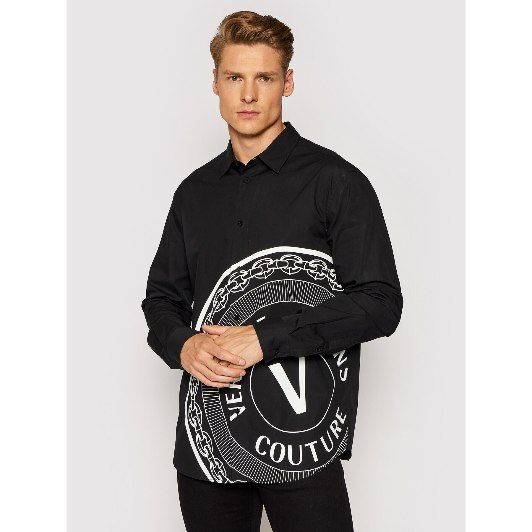 Versace Jeans Couture Риза Print V-Emblem 71GAL2R4 Черен Regular Fit - Pepit.bg