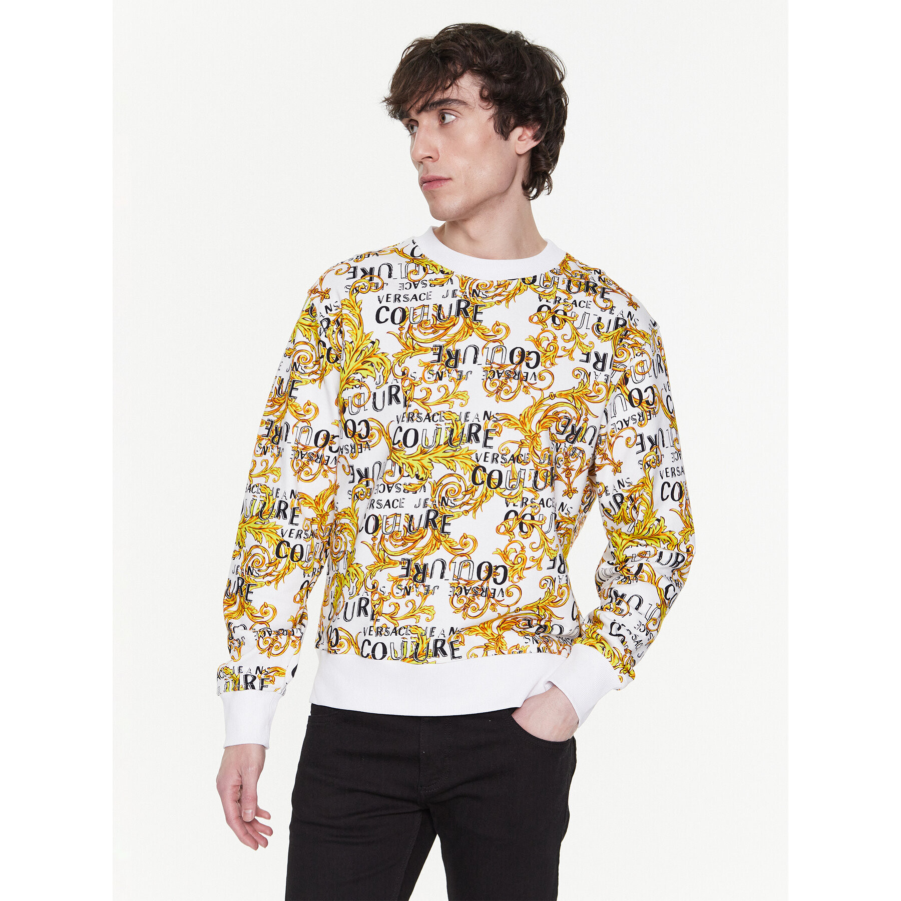 Versace Jeans Couture Суитшърт 74GAI3R0 Бял Regular Fit - Pepit.bg