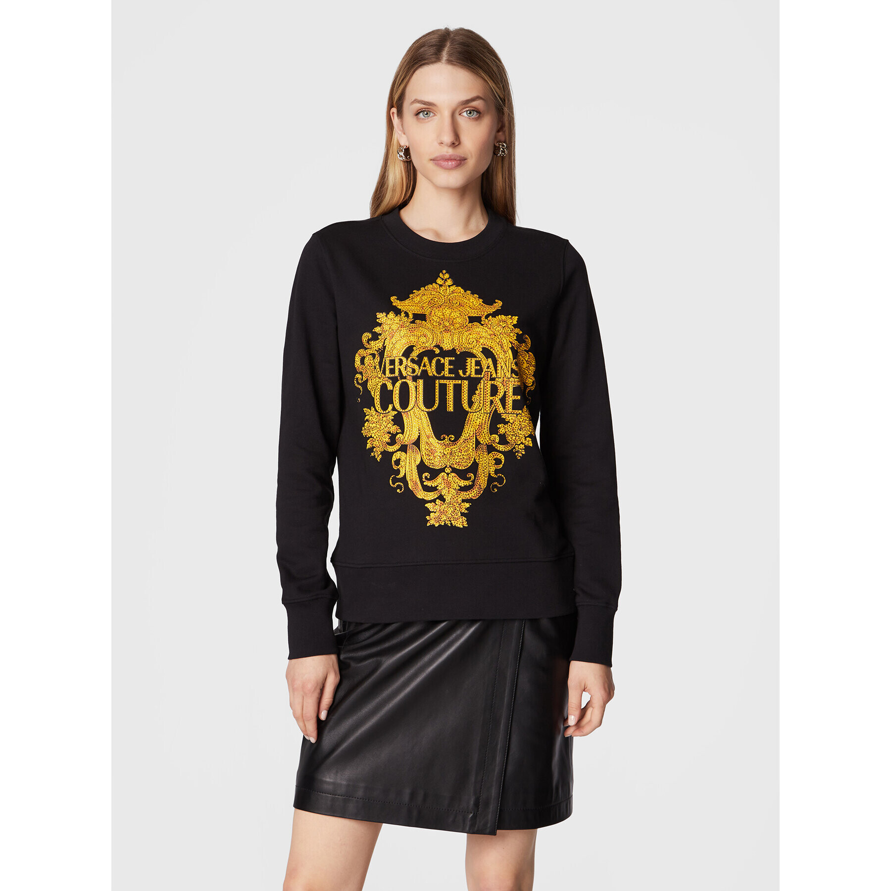 Versace Jeans Couture Суитшърт Baroque Crystal 73HAIP02 Черен Regular Fit - Pepit.bg