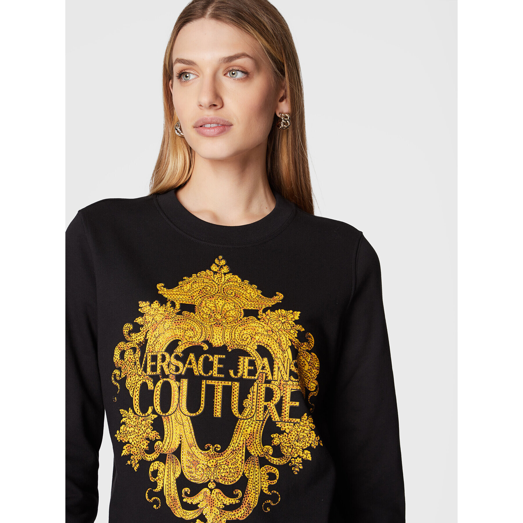 Versace Jeans Couture Суитшърт Baroque Crystal 73HAIP02 Черен Regular Fit - Pepit.bg