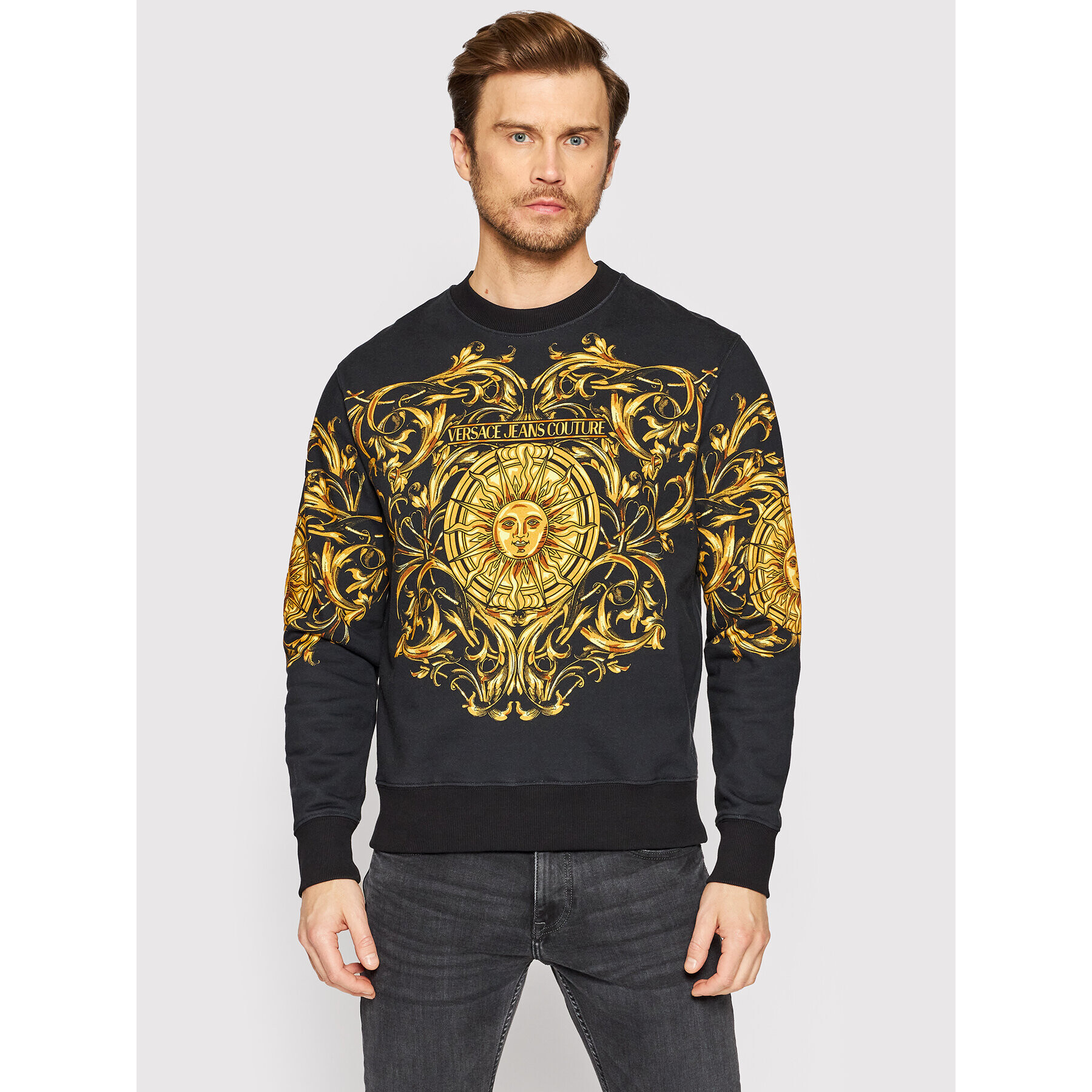 Versace Jeans Couture Суитшърт Baroque Sun 72GAI3RB Черен Regular Fit - Pepit.bg