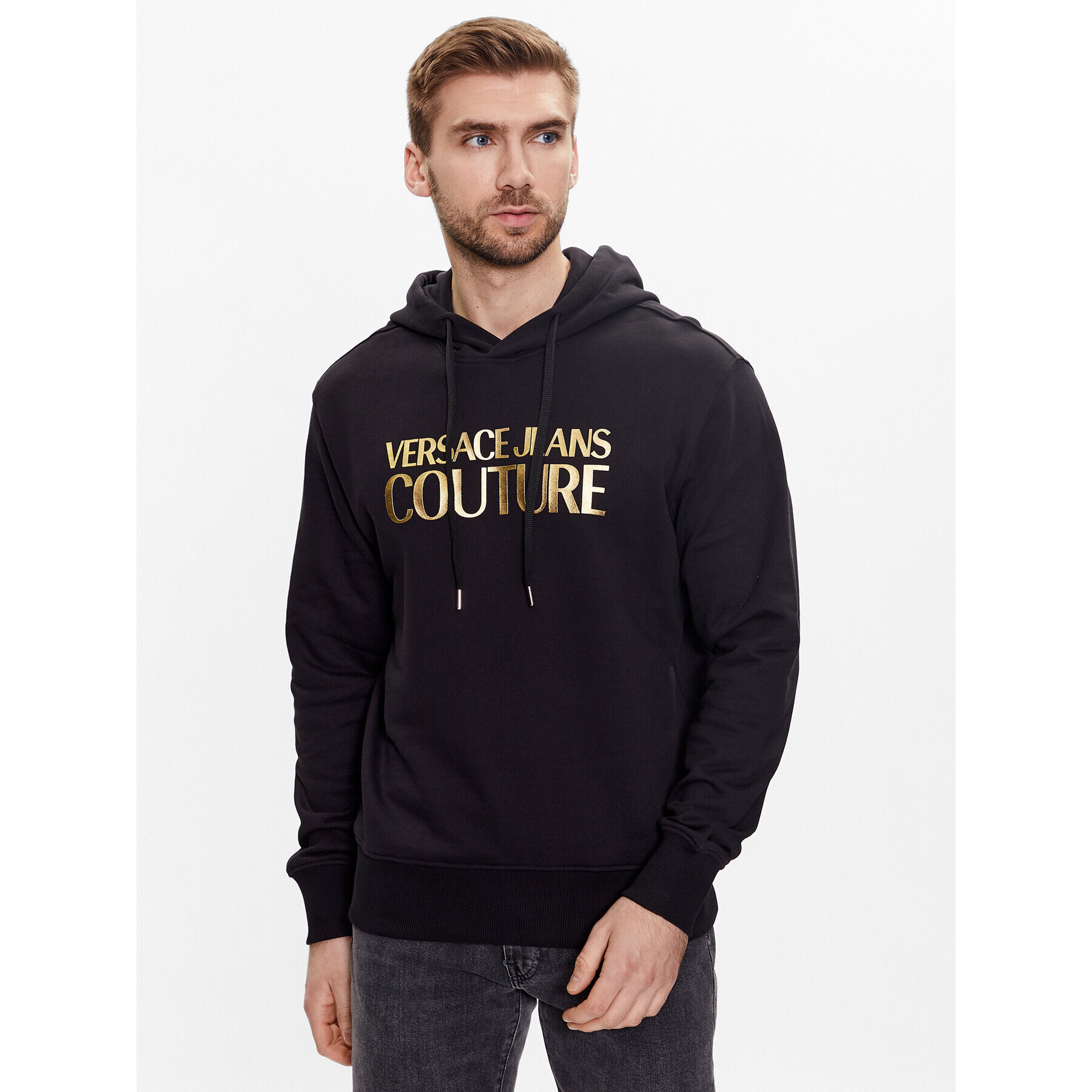 Versace Jeans Couture Суитшърт Logo Thick Foil 74GAIT03 Черен Regular Fit - Pepit.bg