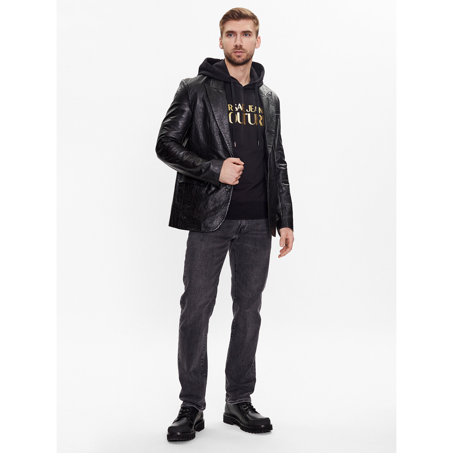 Versace Jeans Couture Суитшърт Logo Thick Foil 74GAIT03 Черен Regular Fit - Pepit.bg