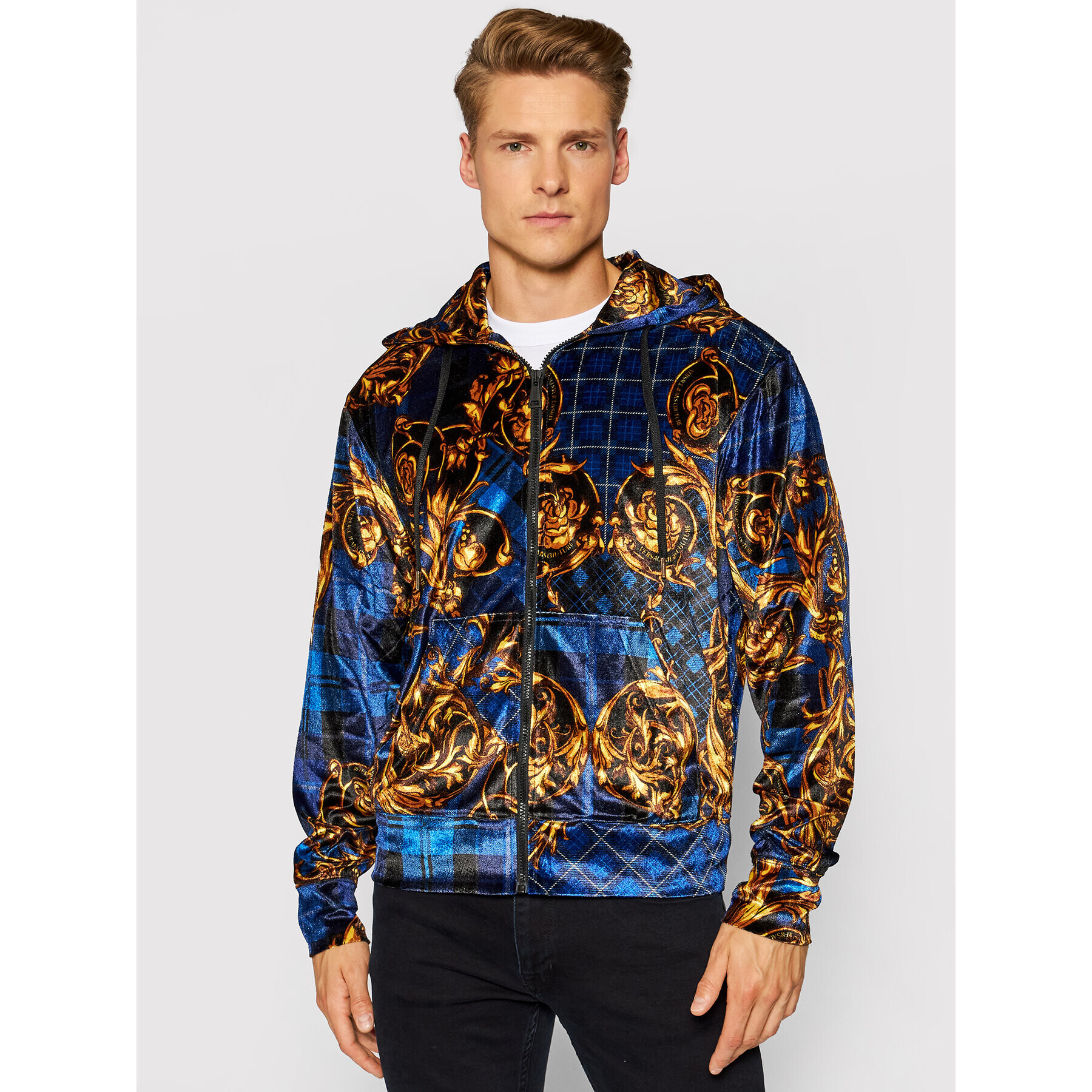 Versace Jeans Couture Суитшърт Print Tartan Bar 71GAI3Z6 Син Regular Fit - Pepit.bg