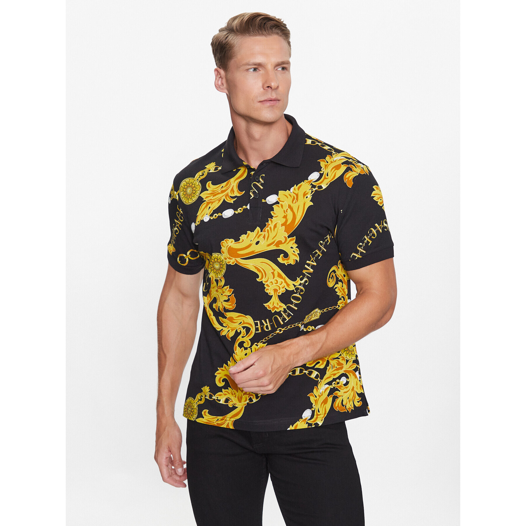 Versace Jeans Couture Тениска с яка и копчета 75GAG6S0 Черен Regular Fit - Pepit.bg