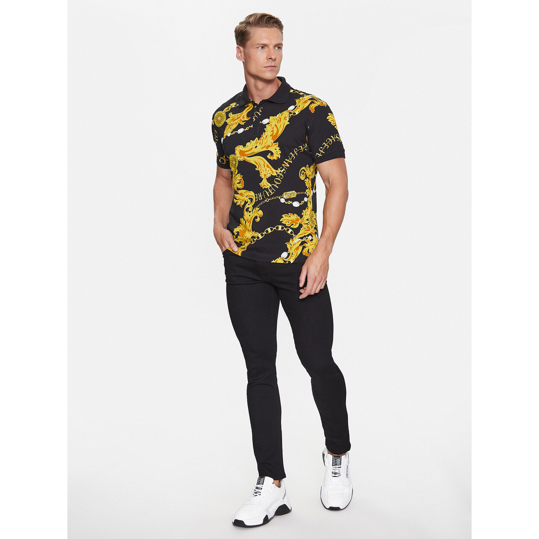 Versace Jeans Couture Тениска с яка и копчета 75GAG6S0 Черен Regular Fit - Pepit.bg