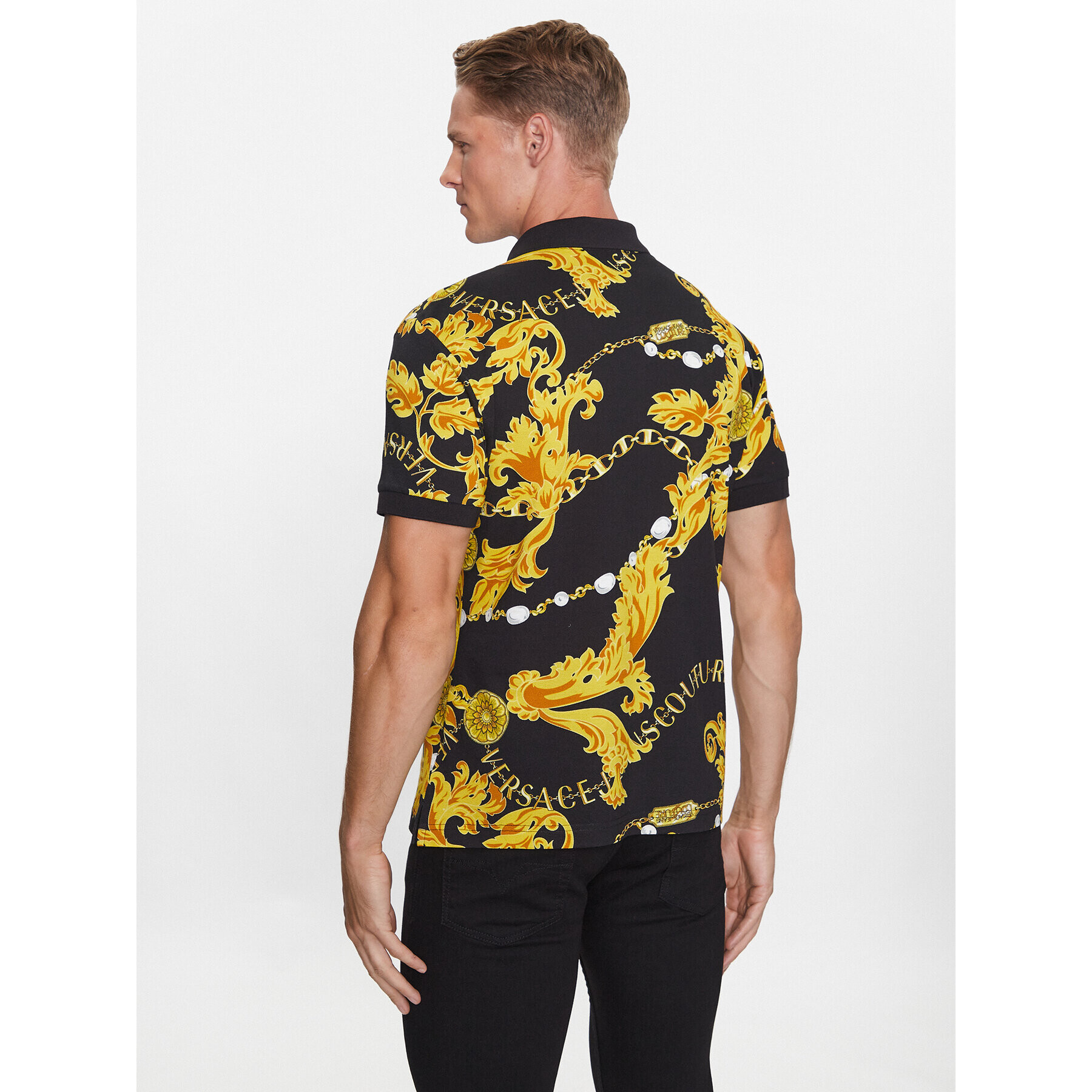 Versace Jeans Couture Тениска с яка и копчета 75GAG6S0 Черен Regular Fit - Pepit.bg