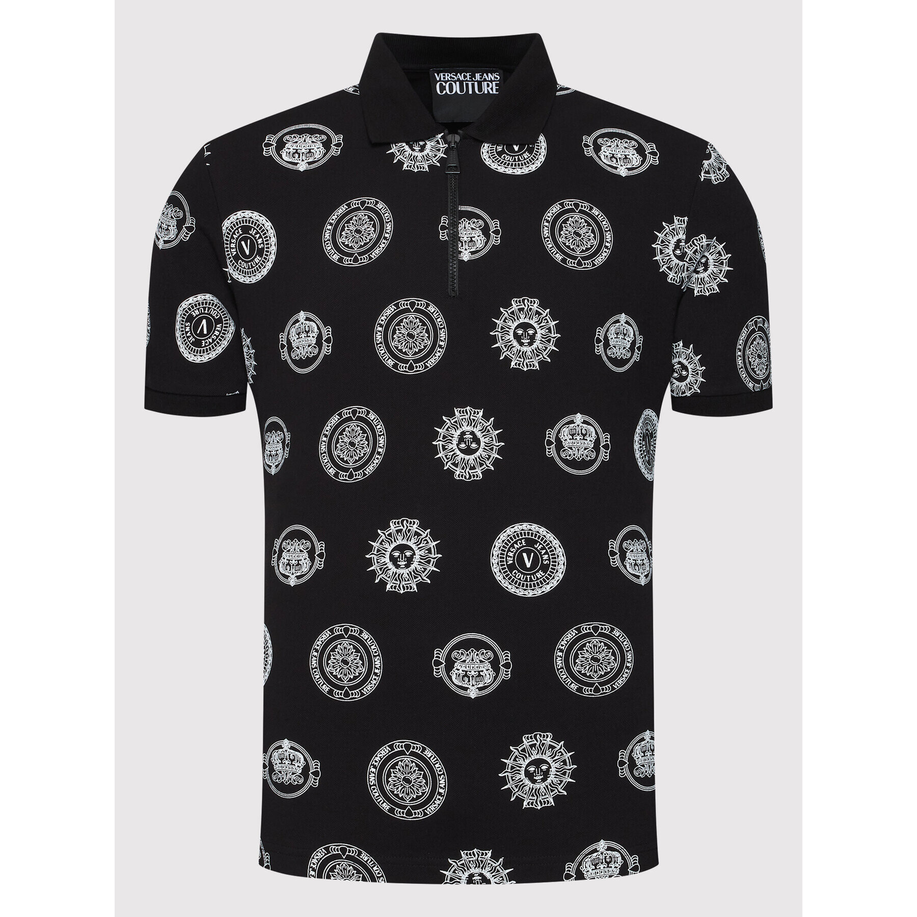 Versace Jeans Couture Тениска с яка и копчета Print Coin 72GAG626 Черен Regular Fit - Pepit.bg