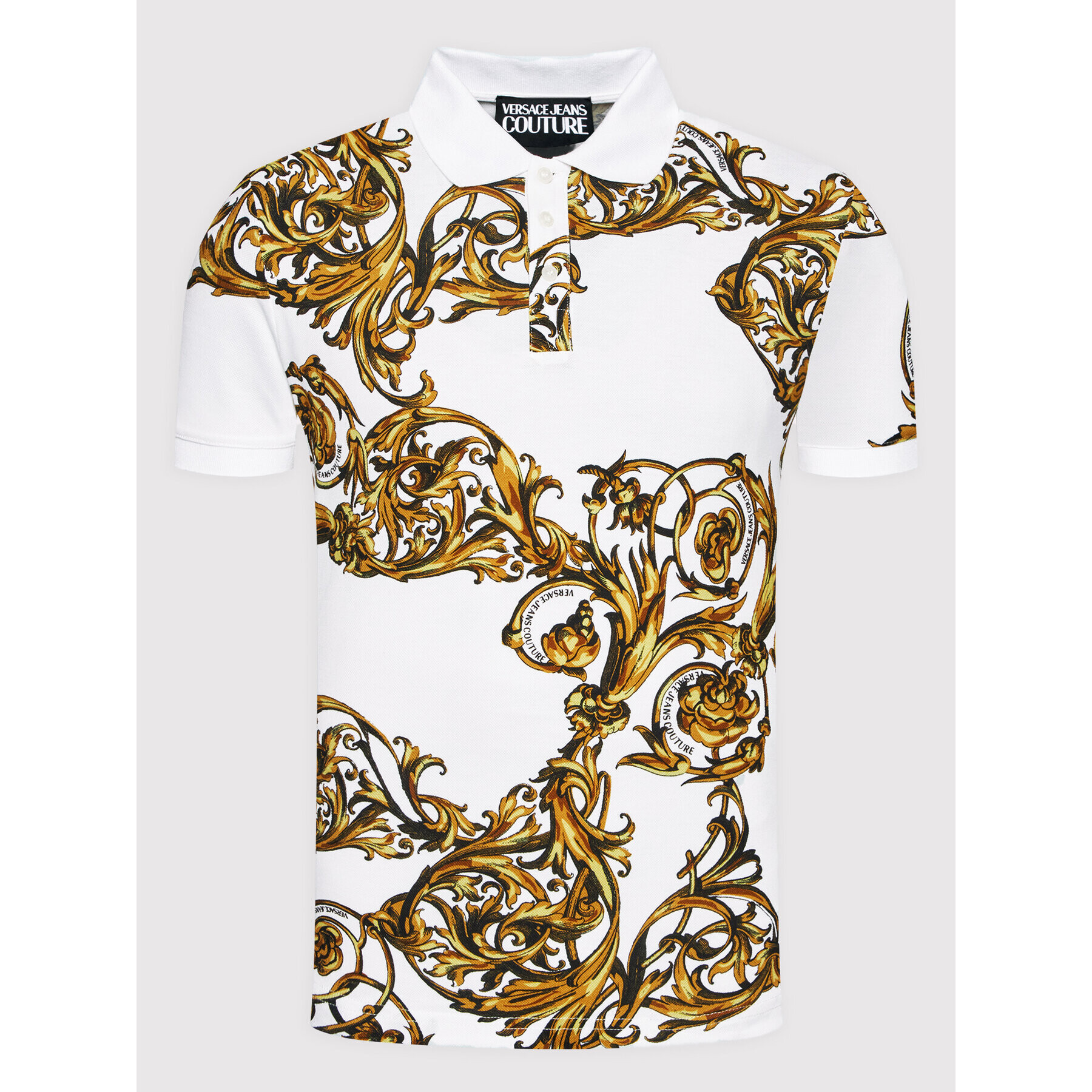 Versace Jeans Couture Тениска с яка и копчета Print Garland 72GAG6S0 Бял Slim Fit - Pepit.bg