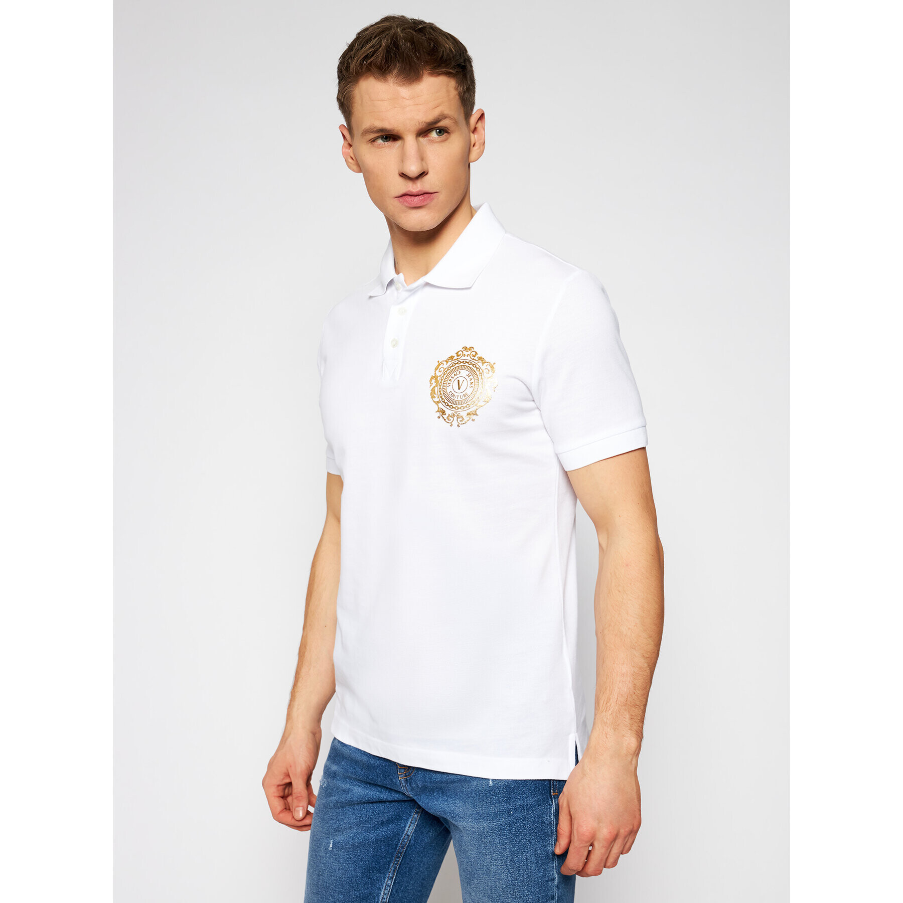 Versace Jeans Couture Тениска с яка и копчета B3GWA75F Бял Regular Fit - Pepit.bg