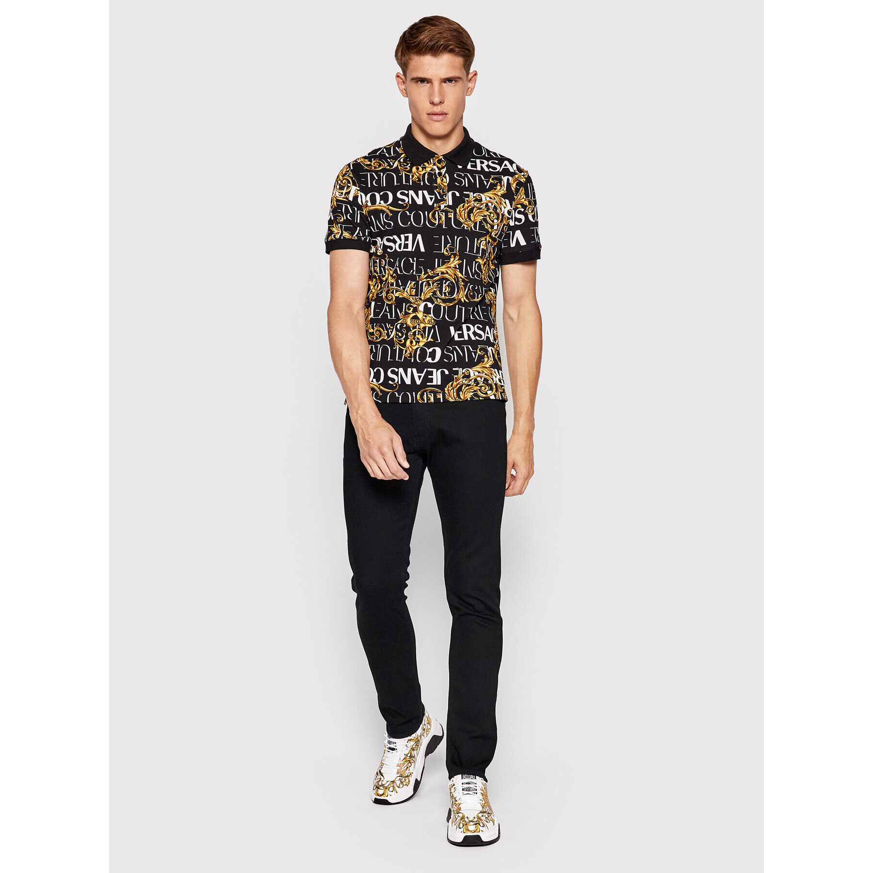 Versace Jeans Couture Тениска с яка и копчета Baroque 73GAG6S0 Черен Regular Fit - Pepit.bg