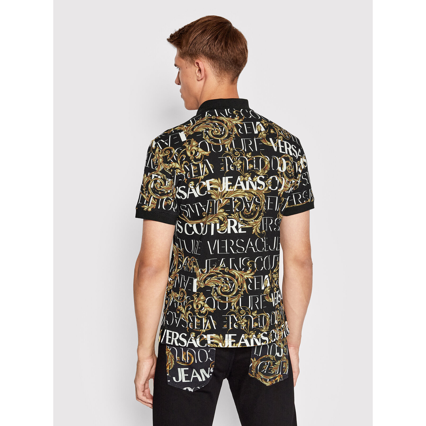 Versace Jeans Couture Тениска с яка и копчета Baroque 73GAG6S0 Черен Regular Fit - Pepit.bg