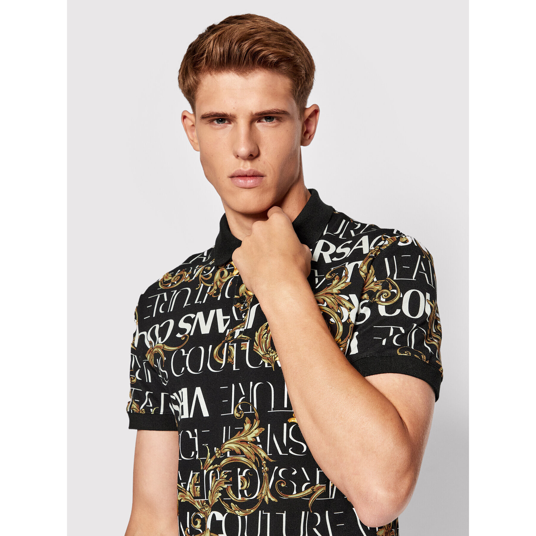 Versace Jeans Couture Тениска с яка и копчета Baroque 73GAG6S0 Черен Regular Fit - Pepit.bg