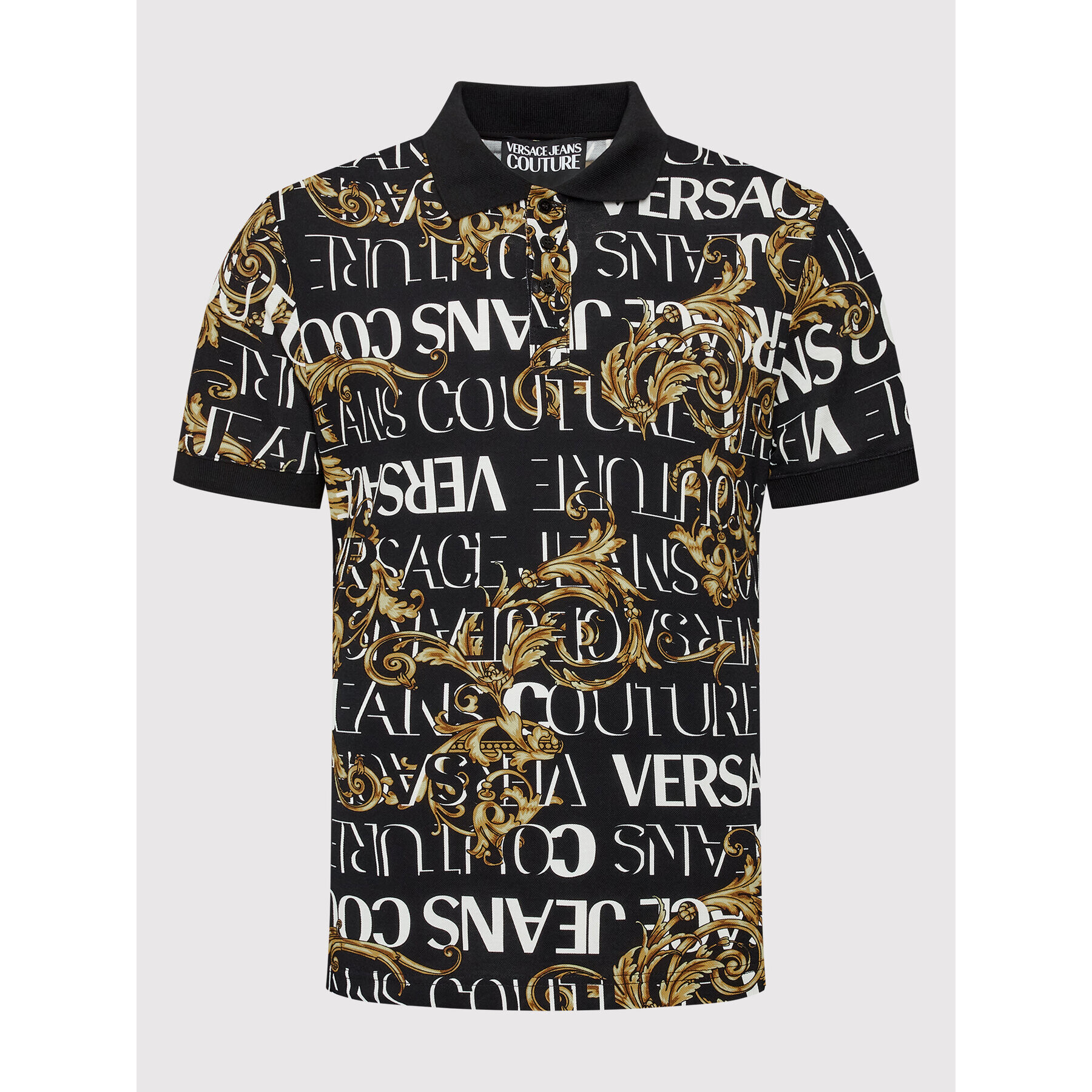 Versace Jeans Couture Тениска с яка и копчета Baroque 73GAG6S0 Черен Regular Fit - Pepit.bg