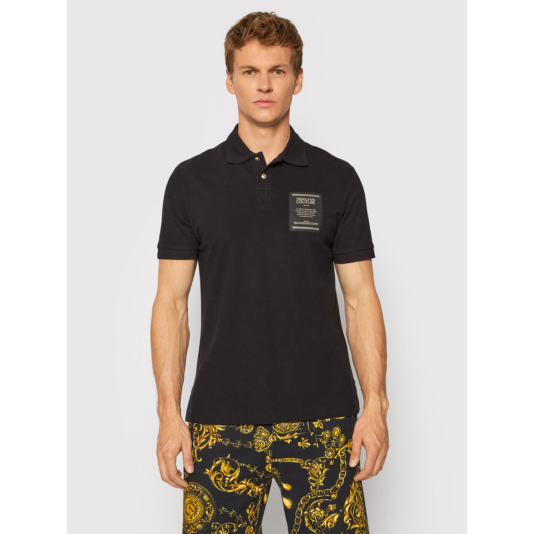 Versace Jeans Couture Тениска с яка и копчета Garanzia 71GAGT05 Черен Regular Fit - Pepit.bg