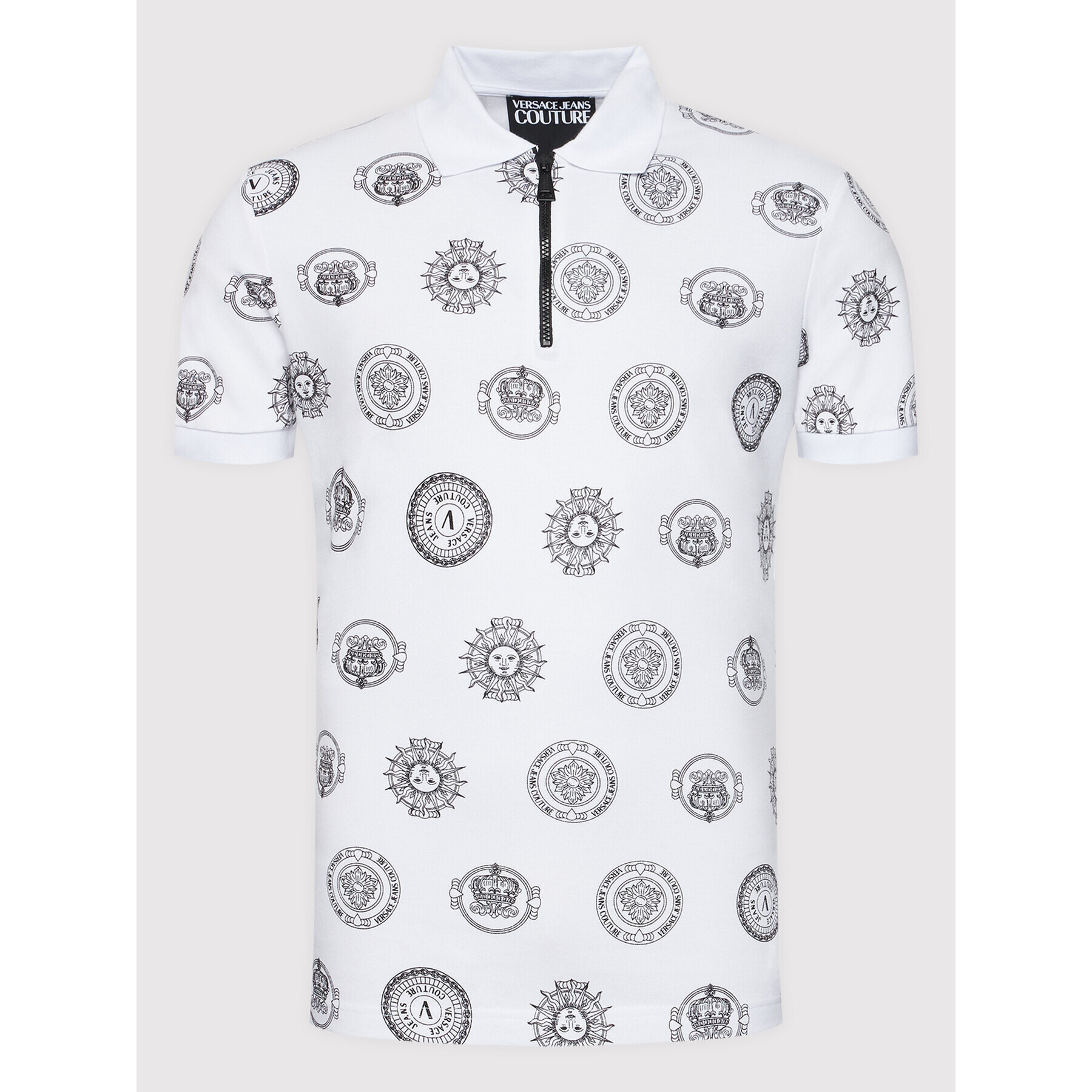 Versace Jeans Couture Тениска с яка и копчета Print Coin 72GAG626 Бял Regular Fit - Pepit.bg