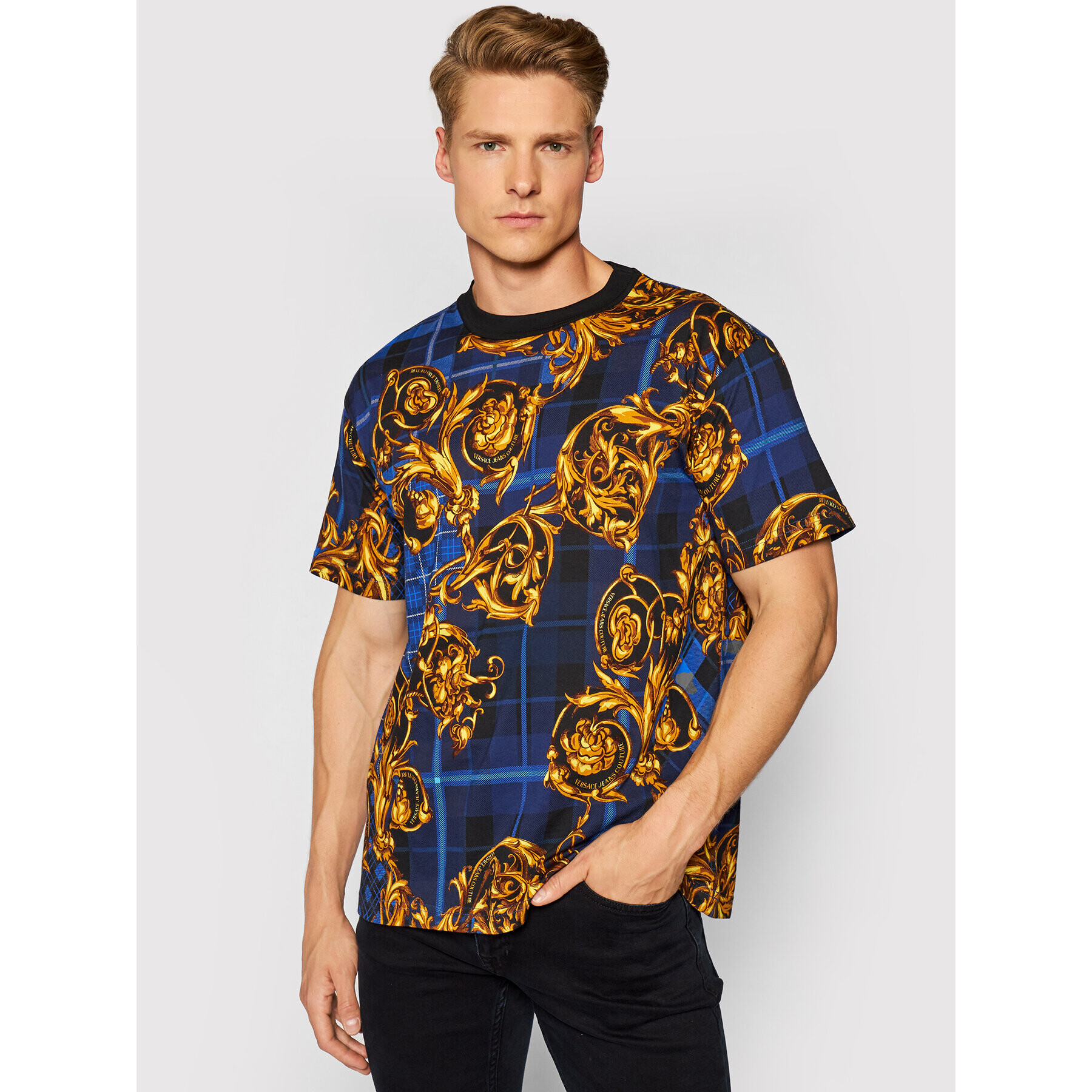 Versace Jeans Couture Тишърт 71GAH6R6 Тъмносин Regular Fit - Pepit.bg