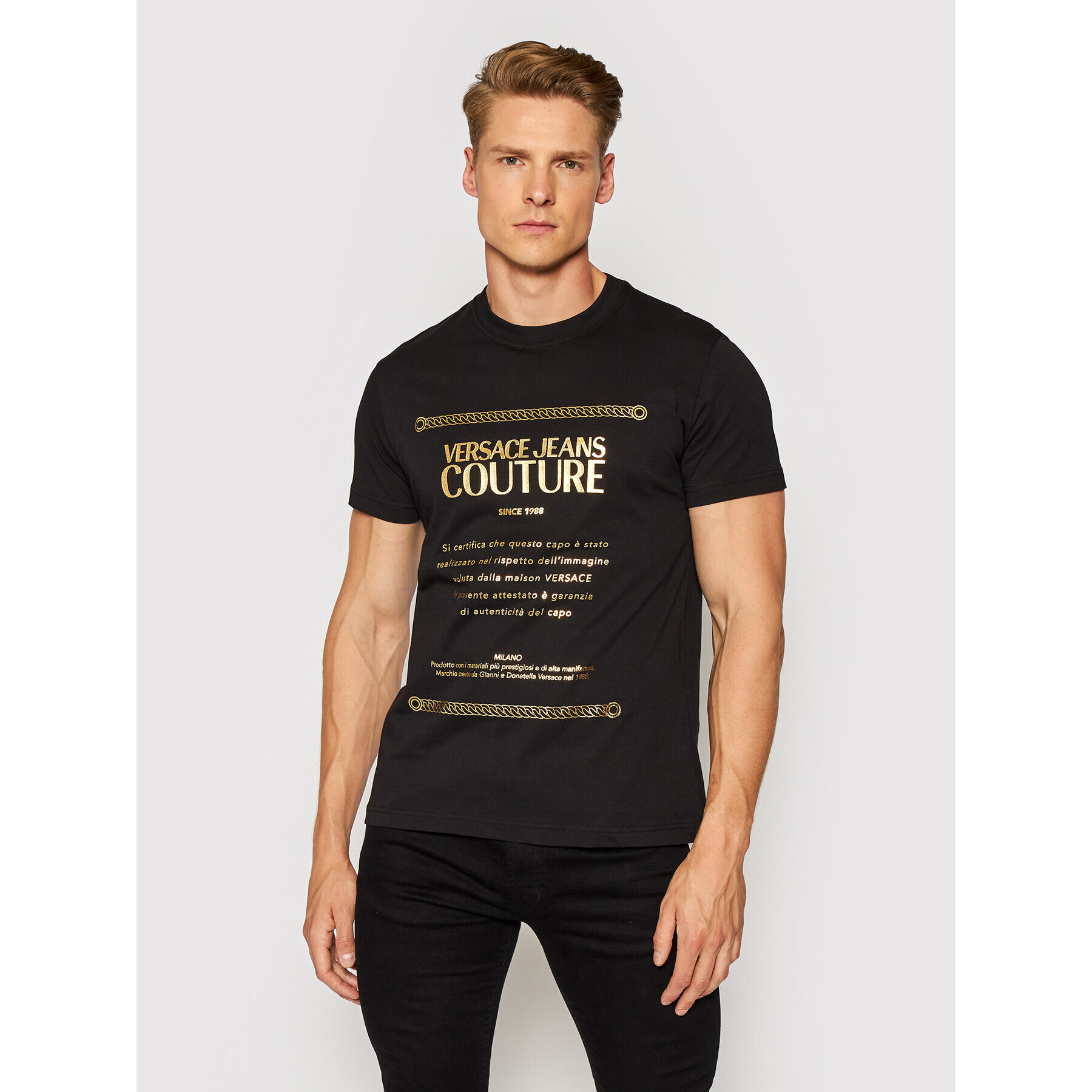 Versace Jeans Couture Тишърт 71GAHT01 Черен Regular Fit - Pepit.bg