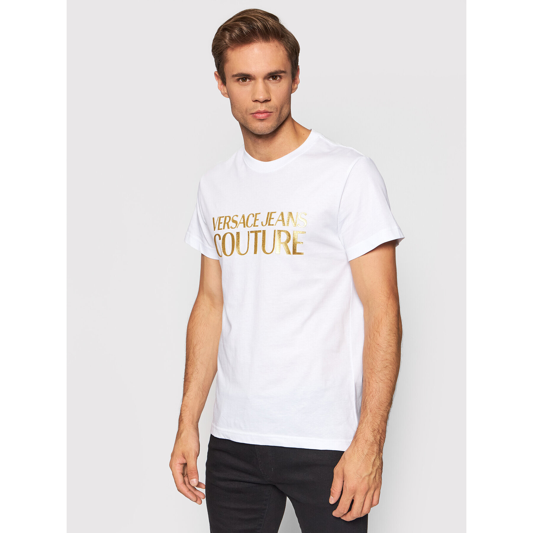 Versace Jeans Couture Тишърт 71GAHT04 Бял Regular Fit - Pepit.bg