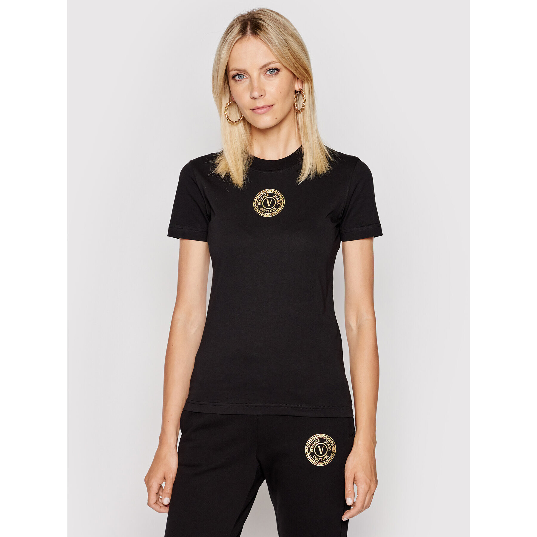 Versace Jeans Couture Тишърт 71HAHT10 Черен Regular Fit - Pepit.bg
