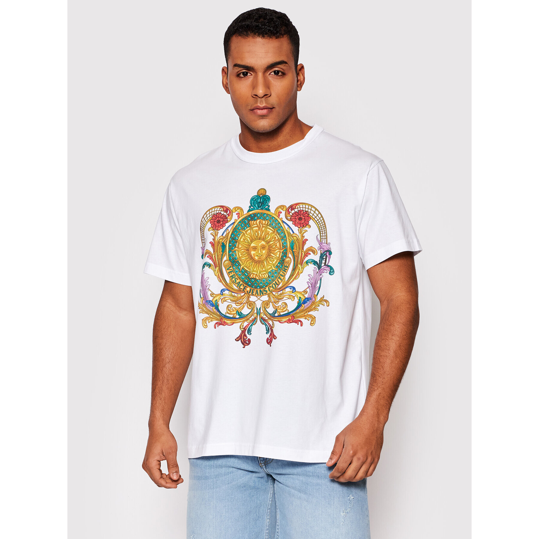 Versace Jeans Couture Тишърт 72GAHF02 Бял Regular Fit - Pepit.bg
