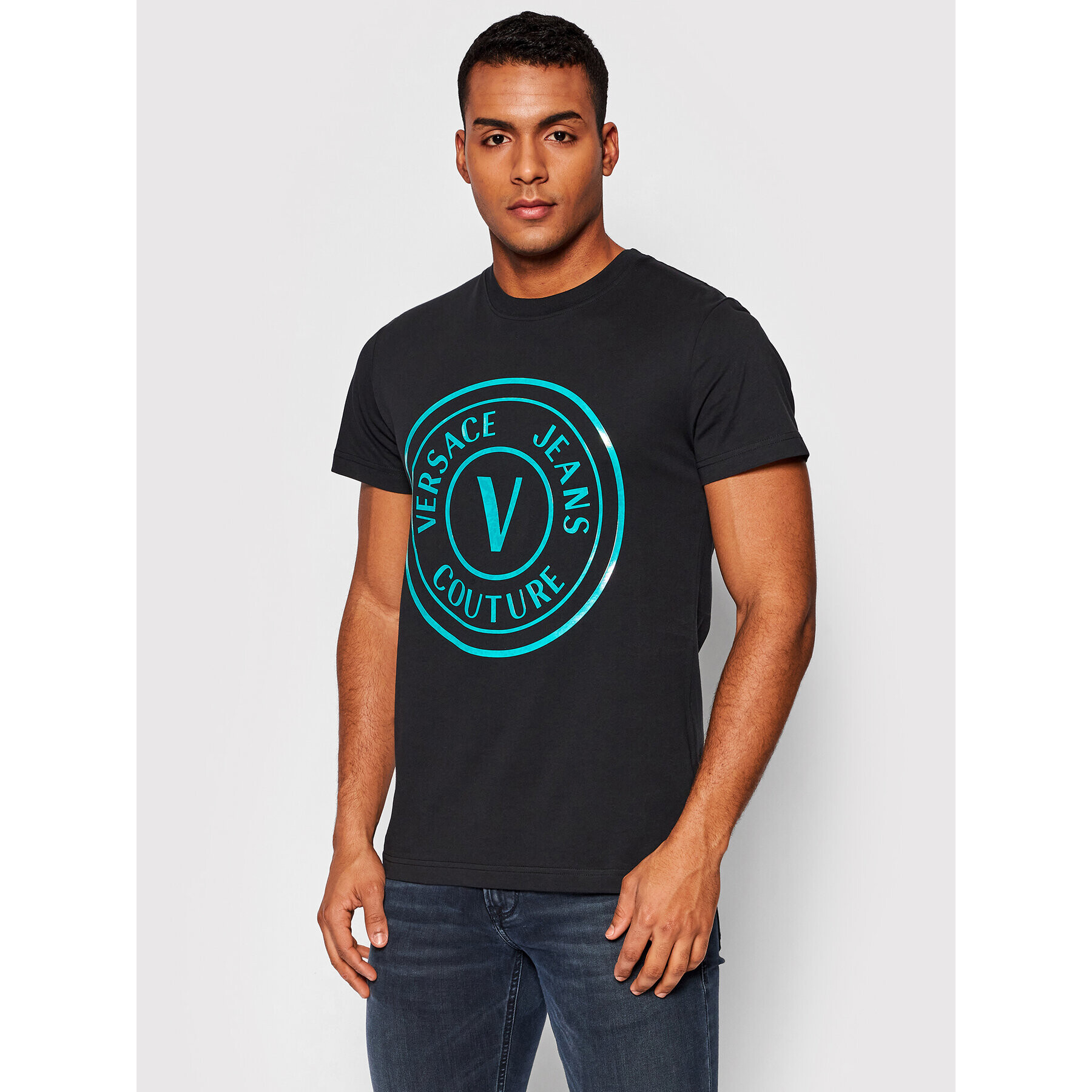 Versace Jeans Couture Тишърт 72GAHP01 Черен Regular Fit - Pepit.bg