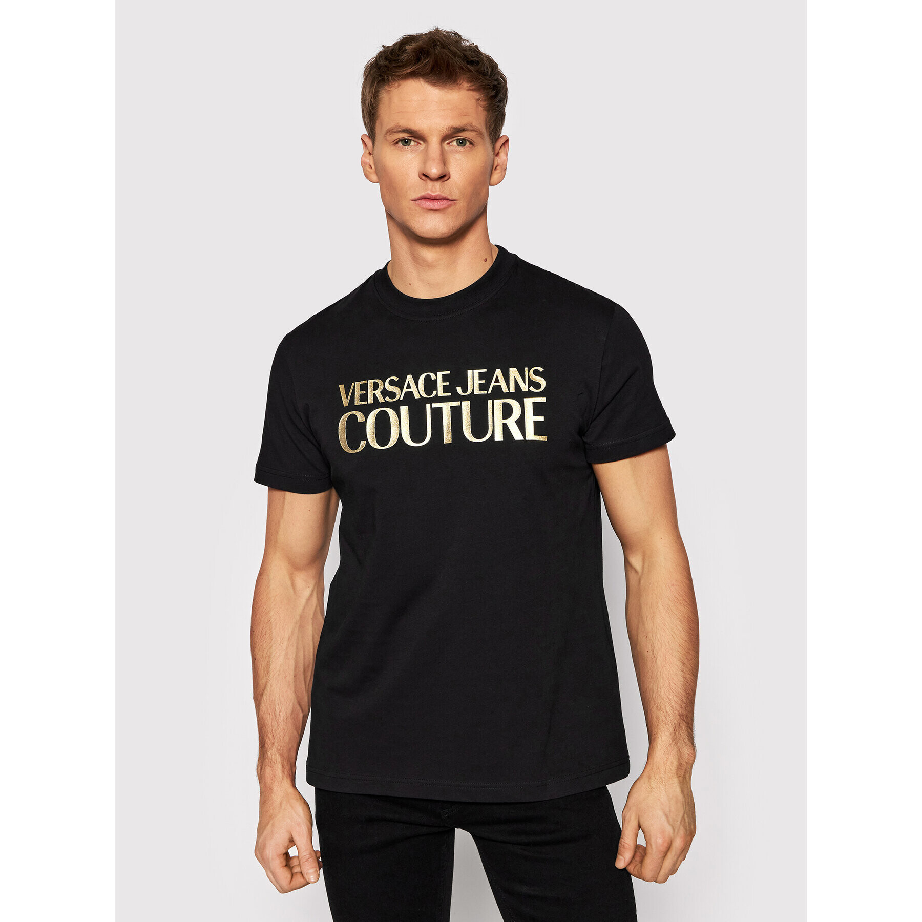 Versace Jeans Couture Тишърт 72GAHT01 Черен Regular Fit - Pepit.bg