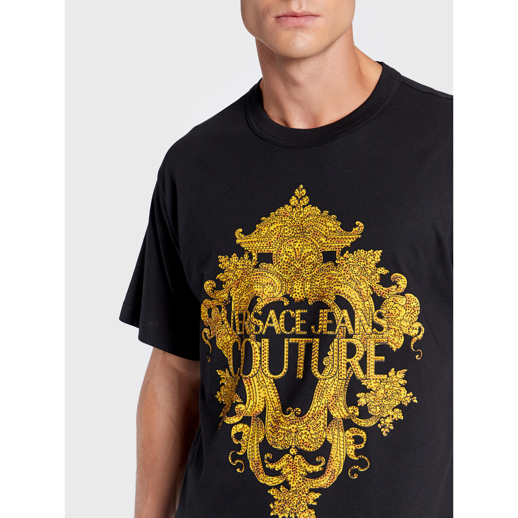 Versace Jeans Couture Тишърт 73GAHP02 Черен Regular Fit - Pepit.bg