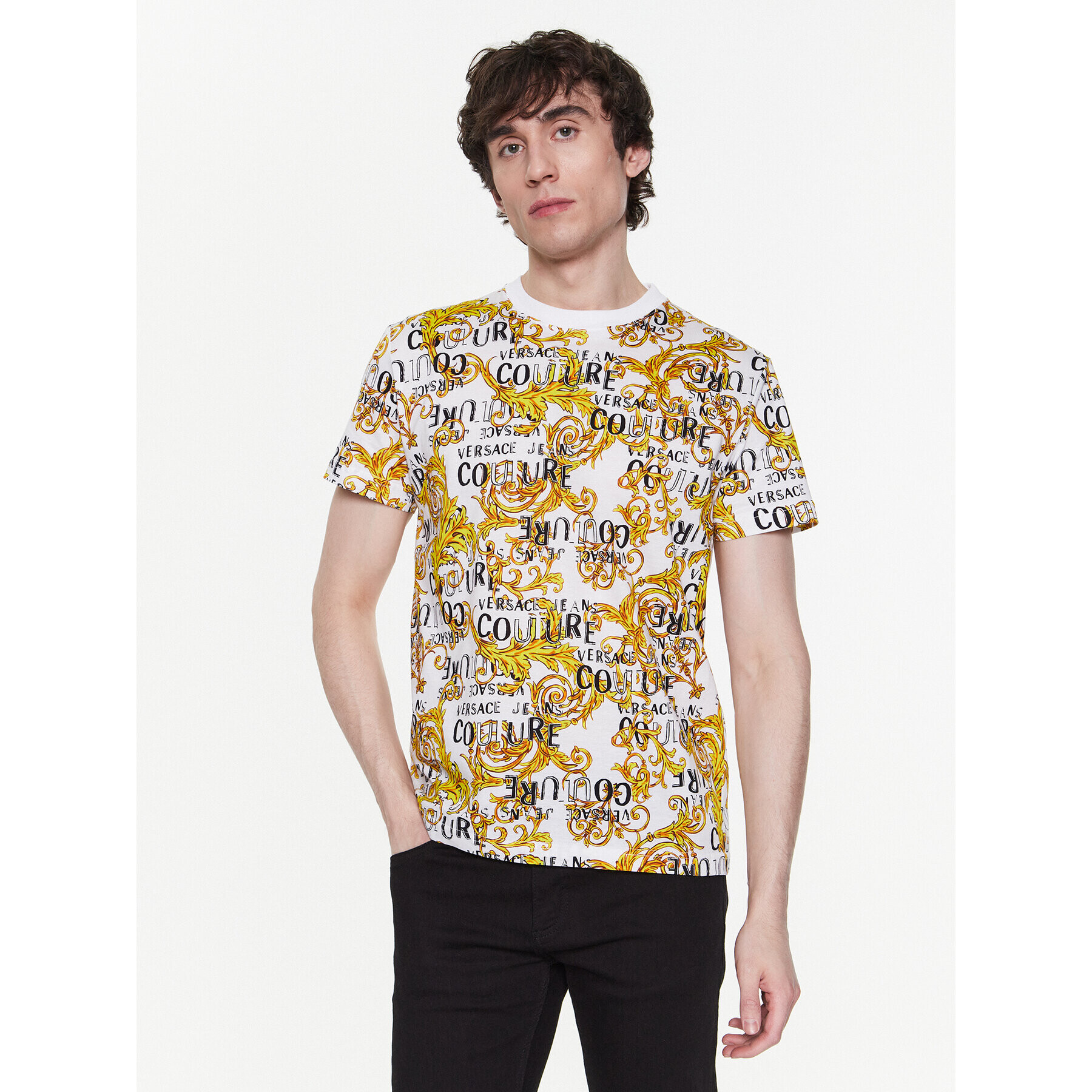 Versace Jeans Couture Тишърт 74GAH6S0 Бял Regular Fit - Pepit.bg