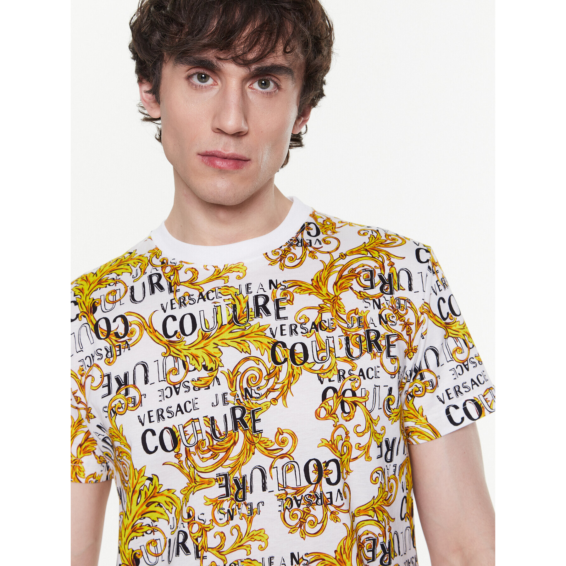 Versace Jeans Couture Тишърт 74GAH6S0 Бял Regular Fit - Pepit.bg