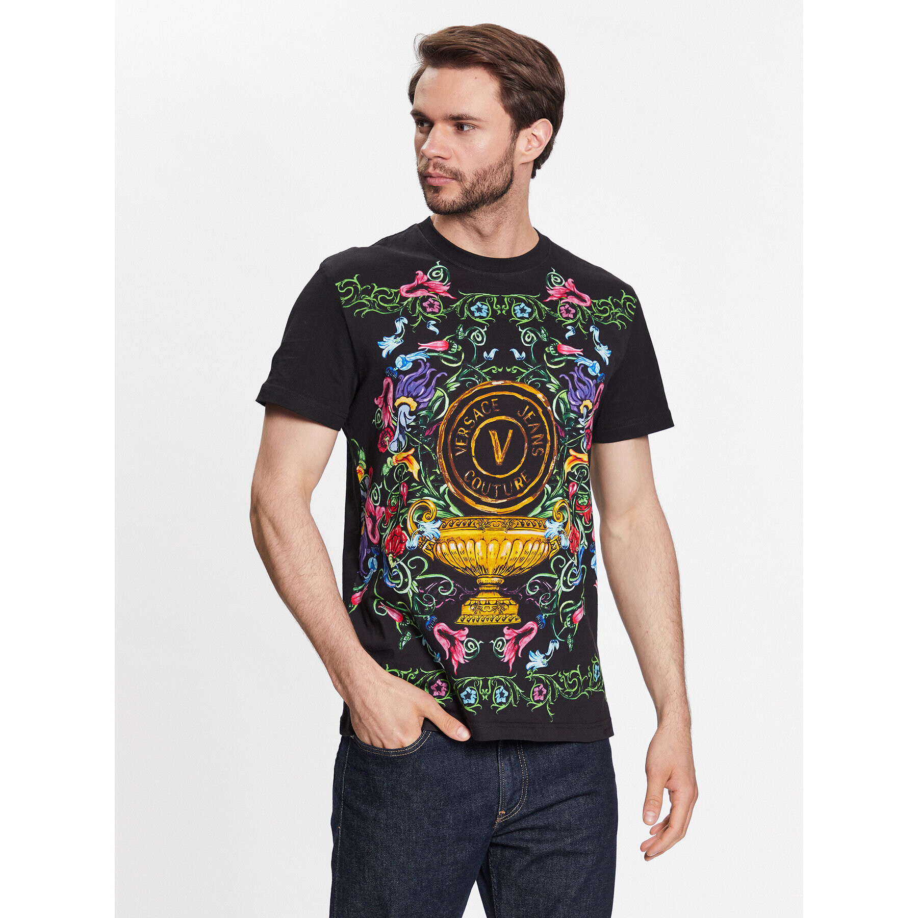 Versace Jeans Couture Тишърт 74GAH6SG Черен Regular Fit - Pepit.bg