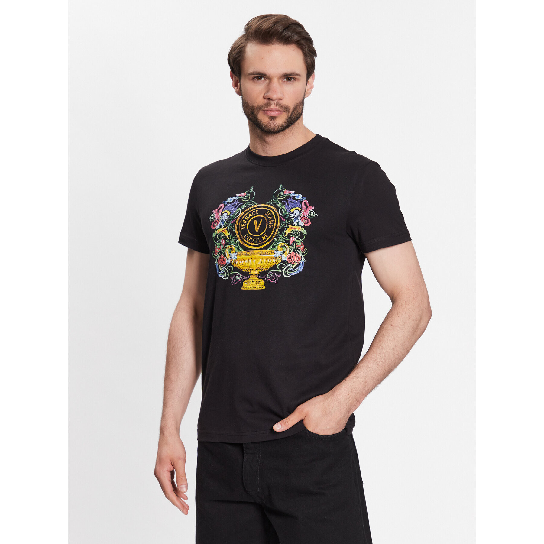 Versace Jeans Couture Тишърт 74GAHF01 Черен Regular Fit - Pepit.bg