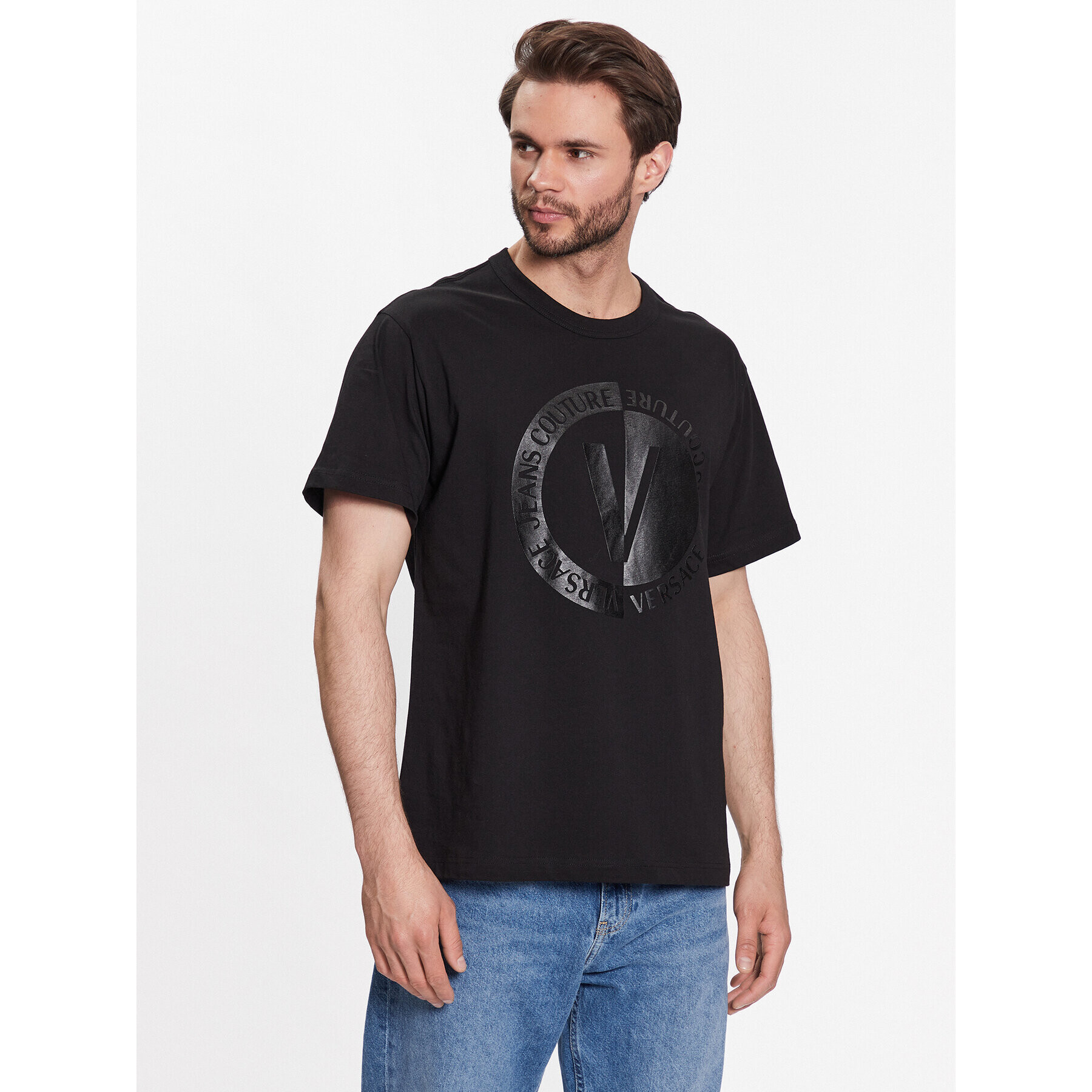 Versace Jeans Couture Тишърт 74GAHI07 Черен Regular Fit - Pepit.bg