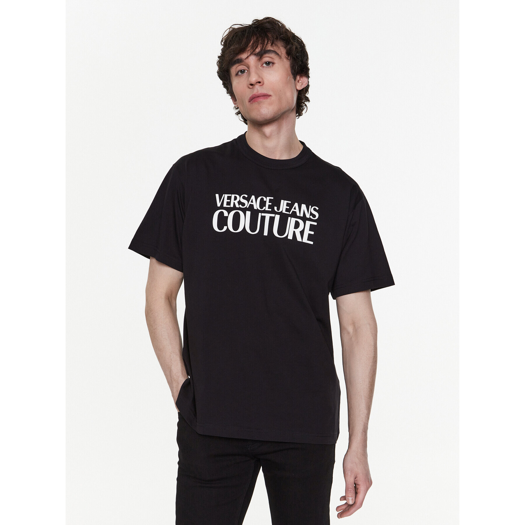 Versace Jeans Couture Тишърт 74GAHT03 Черен Regular Fit - Pepit.bg