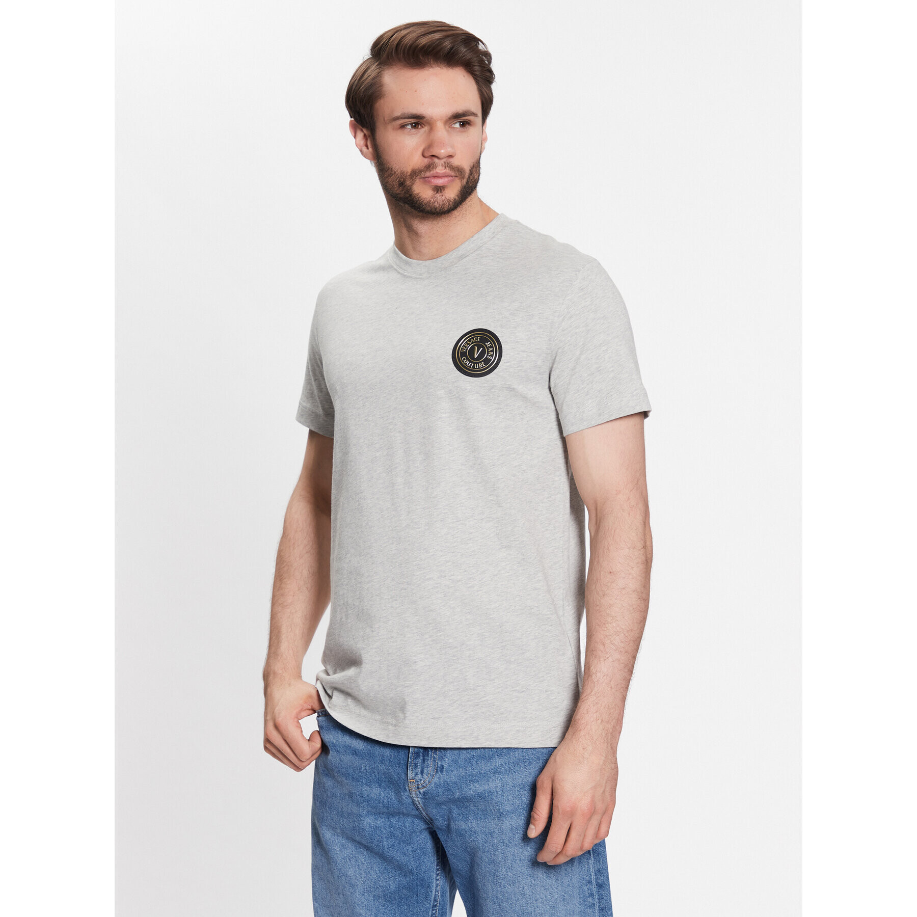 Versace Jeans Couture Тишърт 74GAHY01 Сив Regular Fit - Pepit.bg