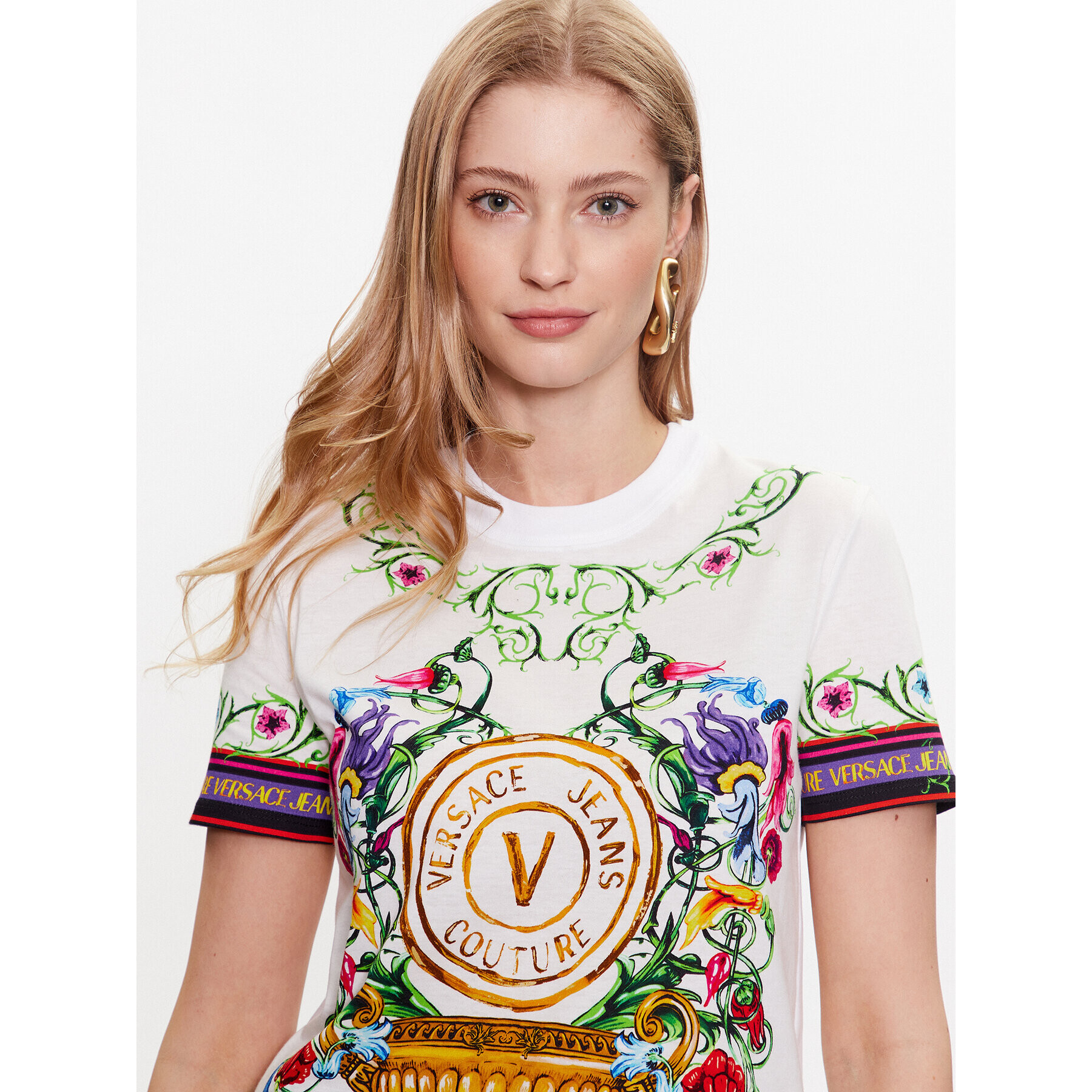 Versace Jeans Couture Тишърт 74HAH6A3 Бял Regular Fit - Pepit.bg