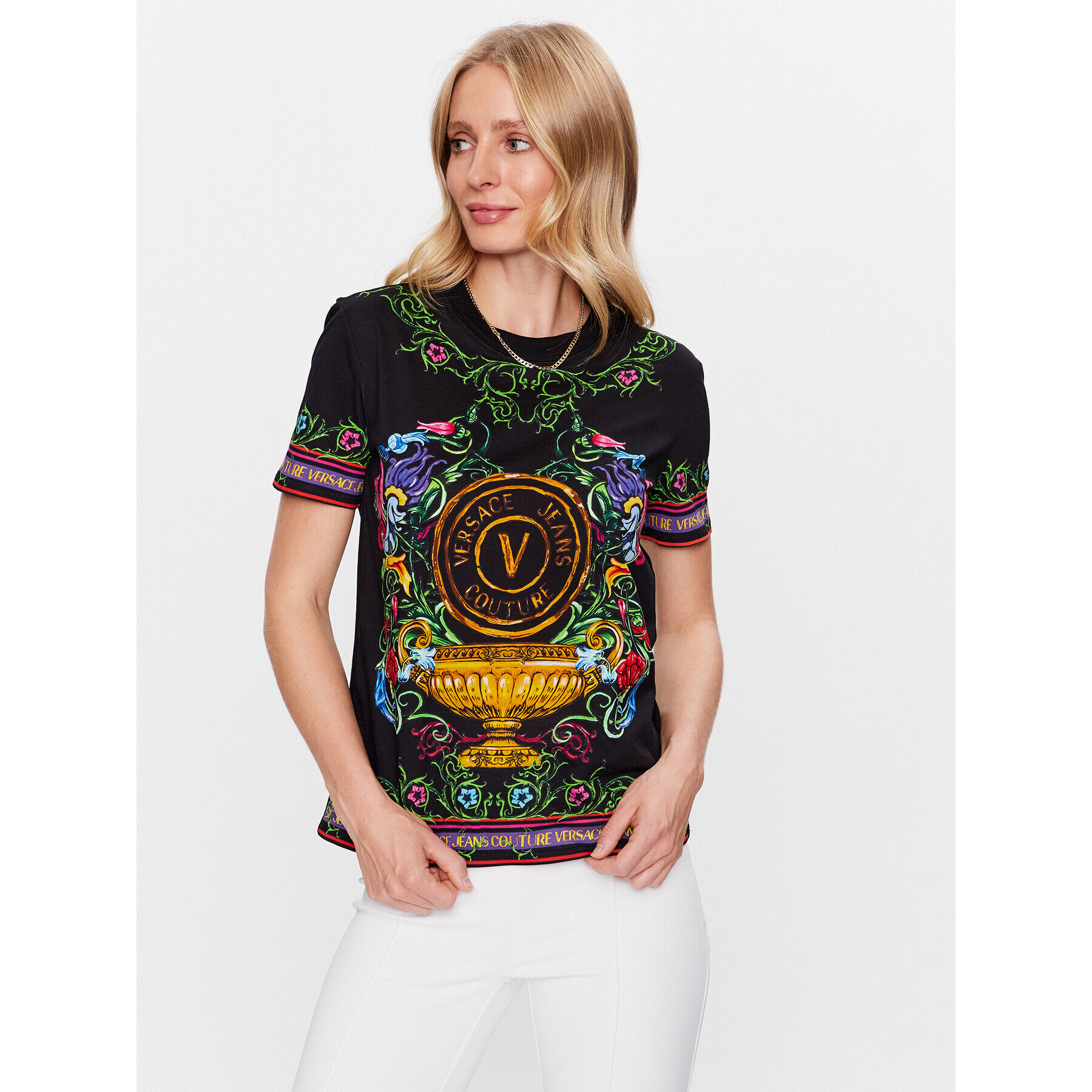 Versace Jeans Couture Тишърт 74HAH6A3 Черен Regular Fit - Pepit.bg